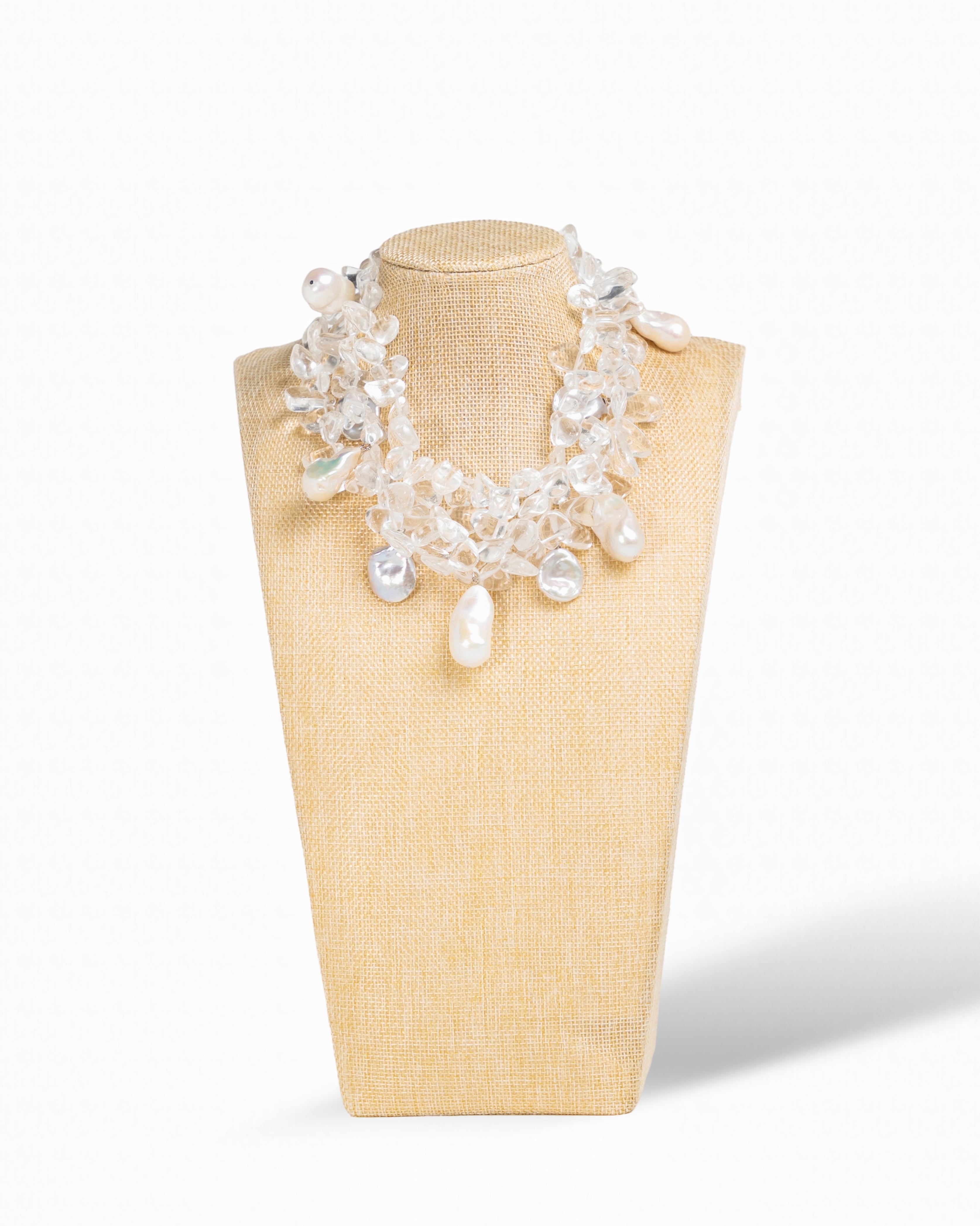 Clear Quartz & Baroque Pearl Statement Necklace