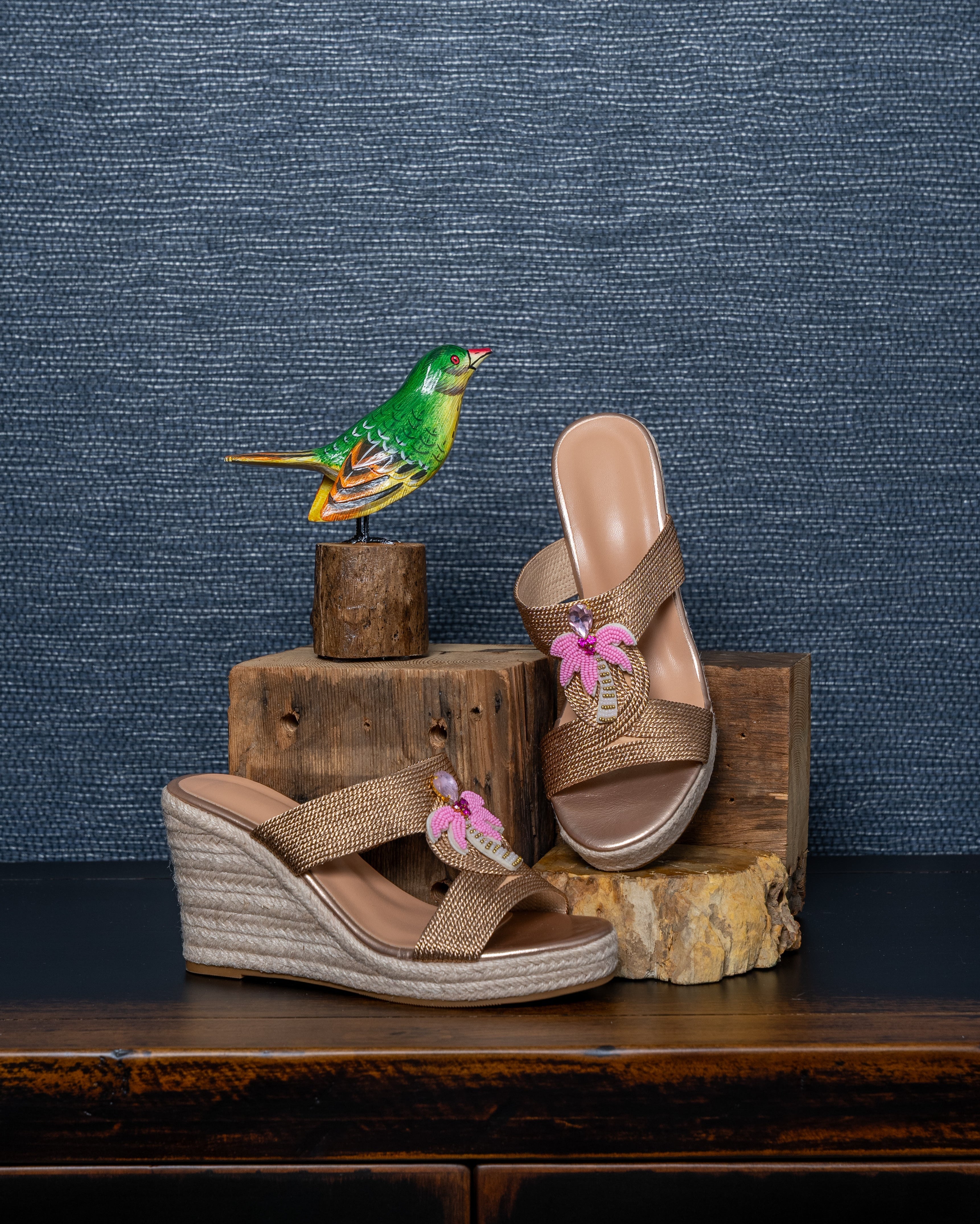 Pink Palm Wedge Sandal