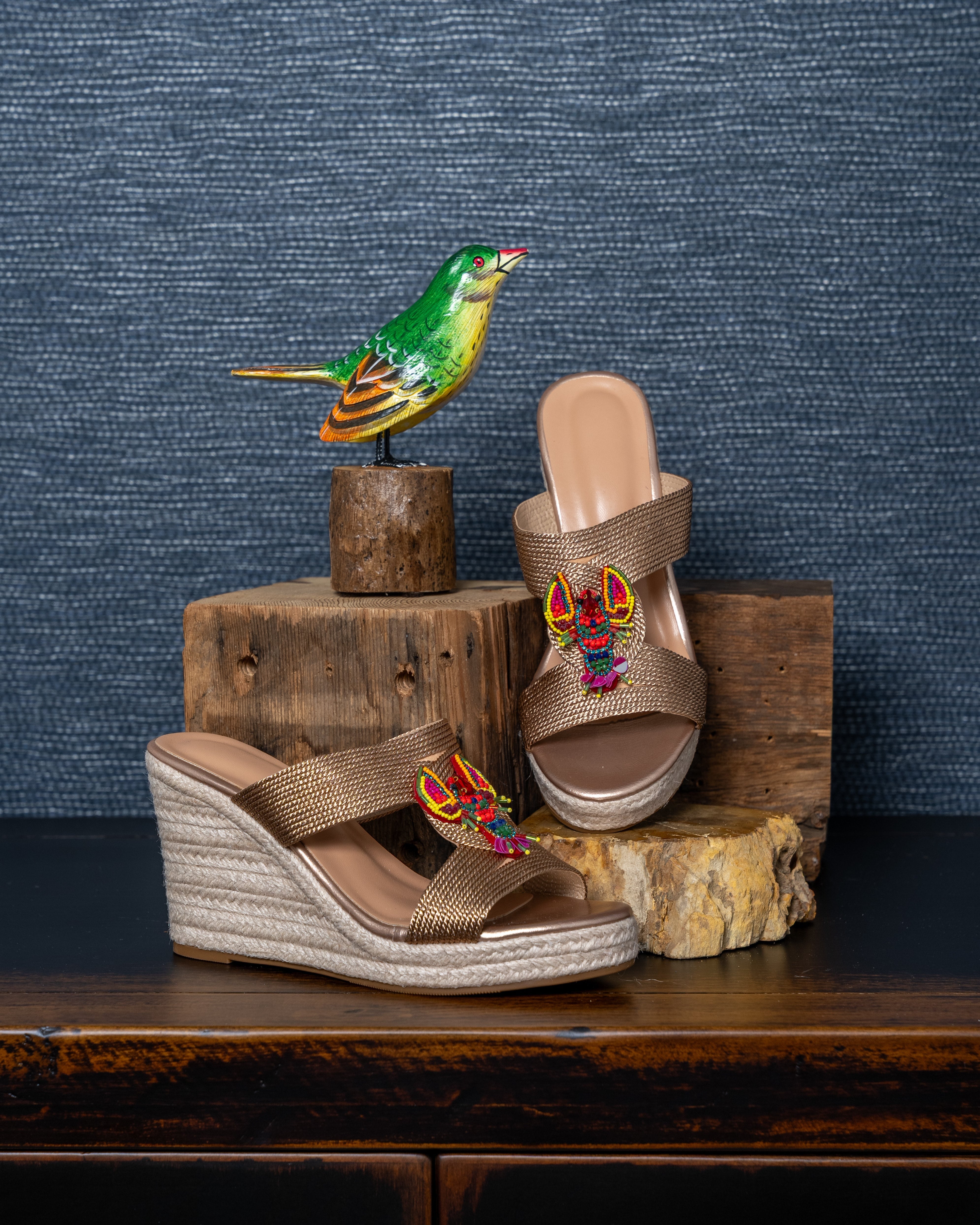 Lobster Love Raffia Wedge Sandals