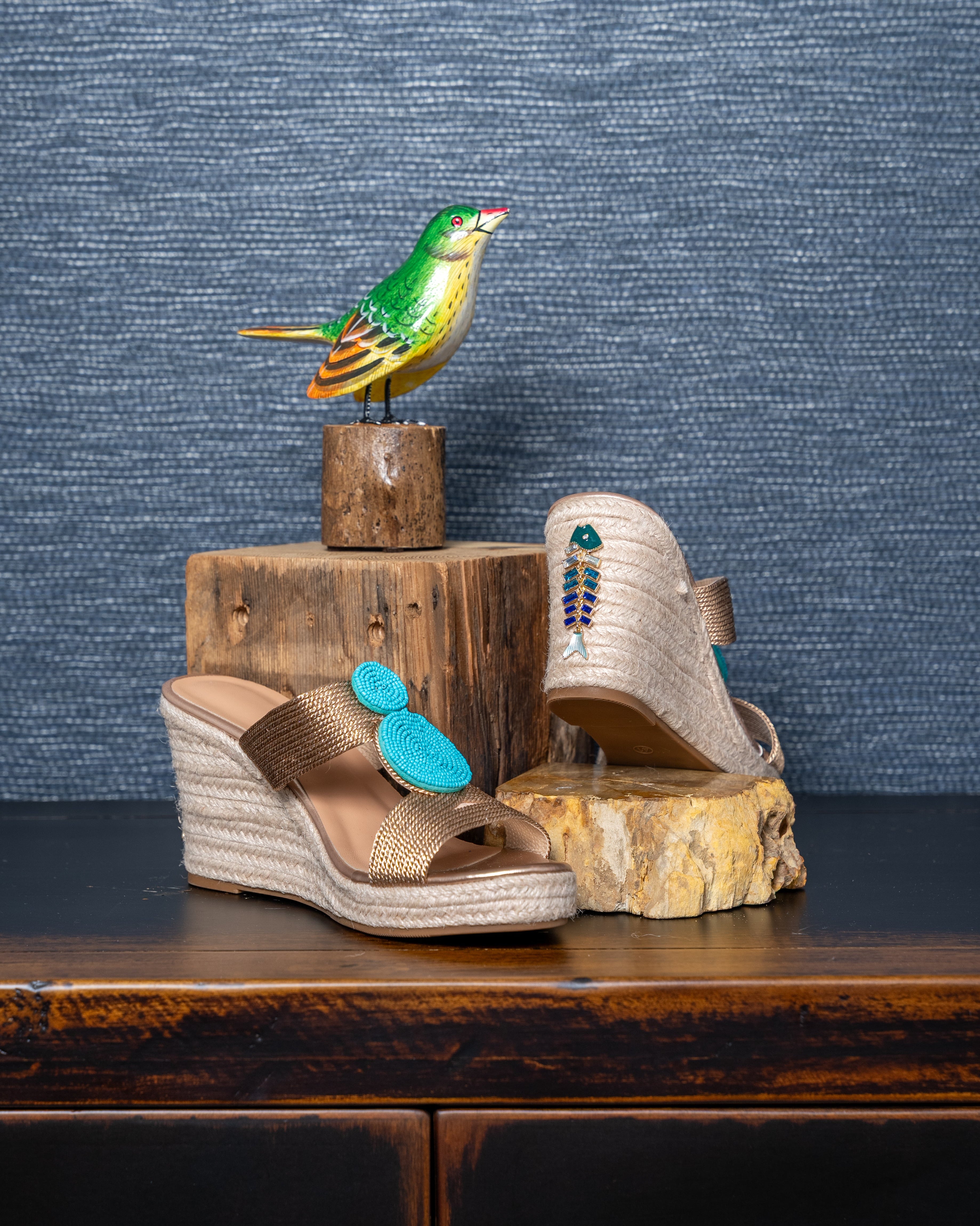 Double Turquoise Charm Wedge Sandal