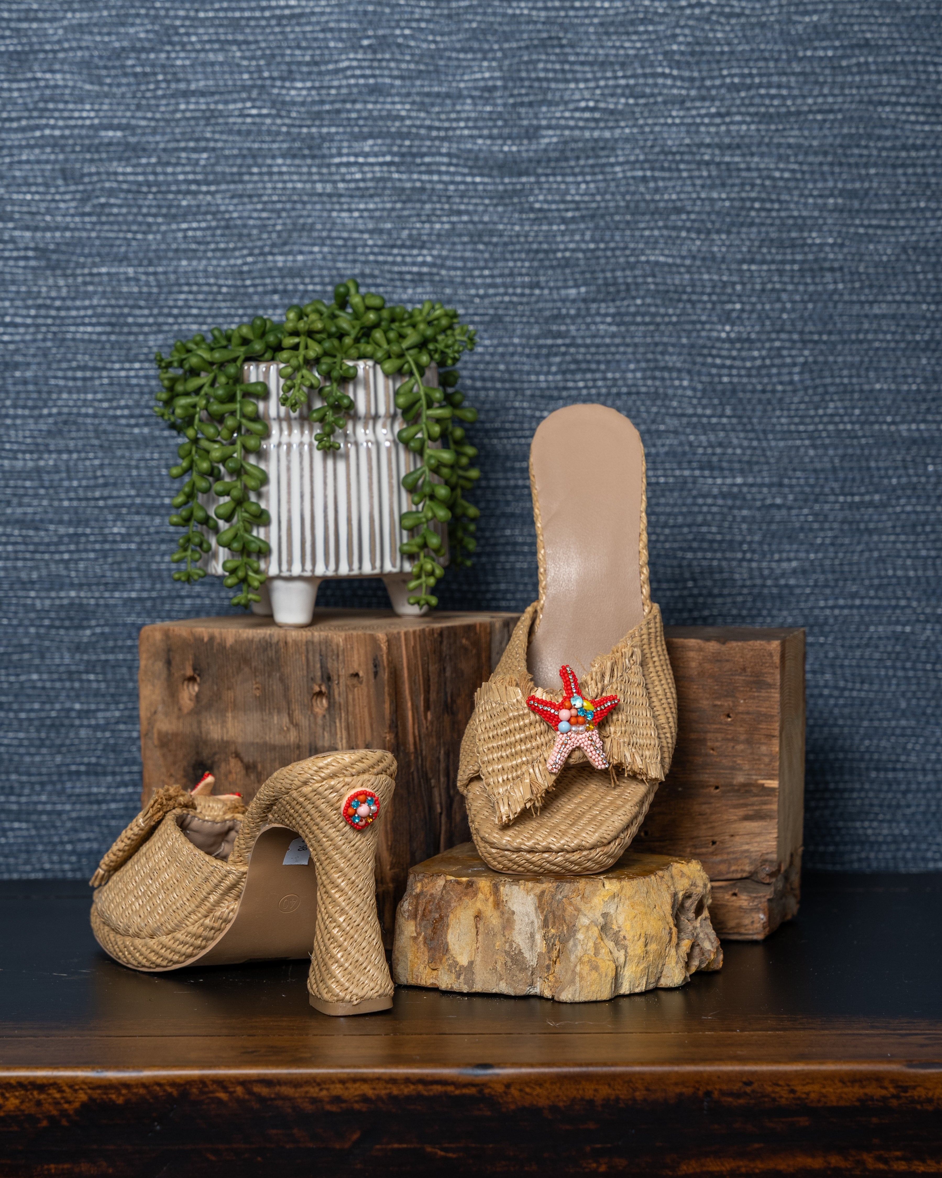 Coral Starfish Raffia Heels