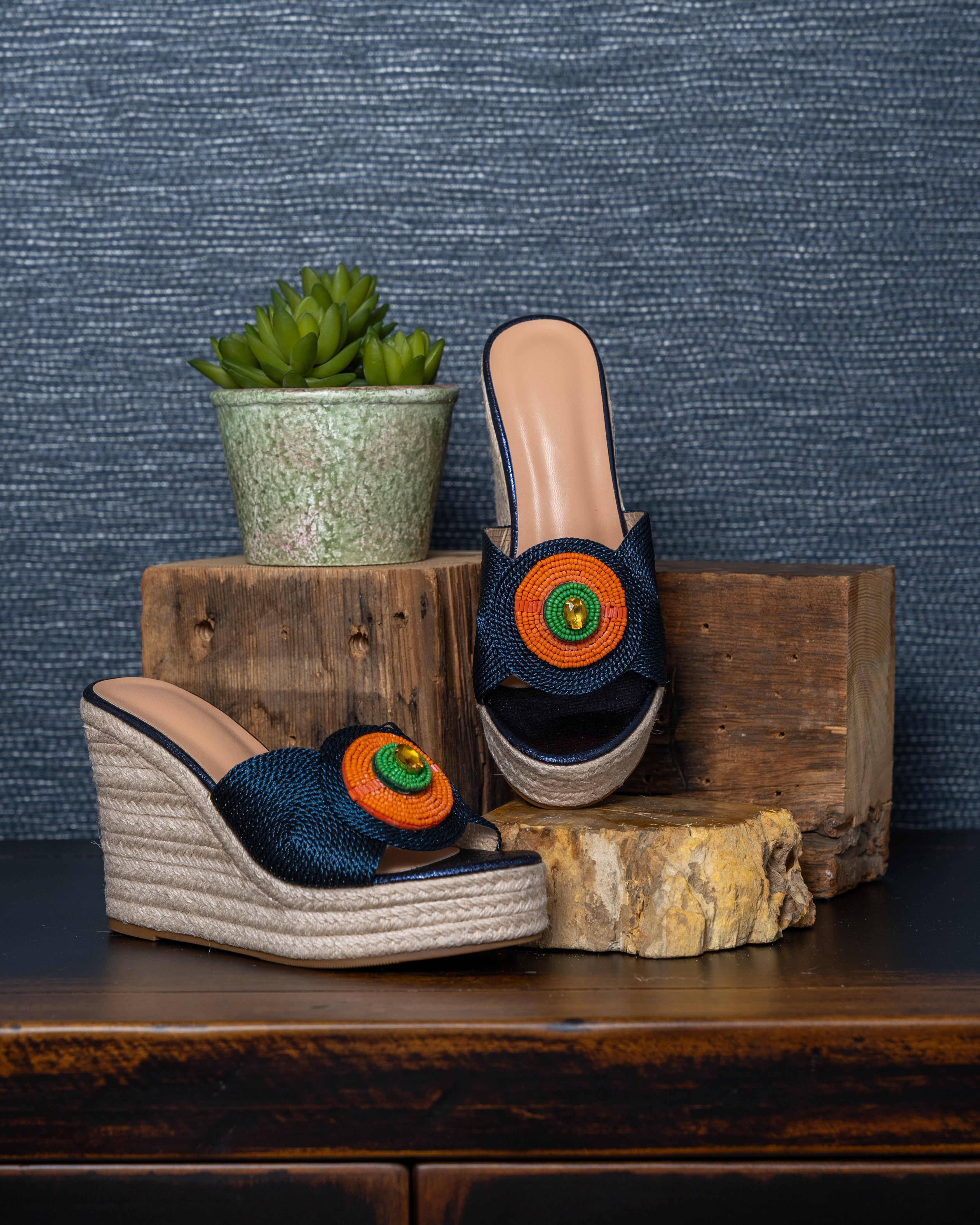 Citrus Pop Beaded Wedge Sandals