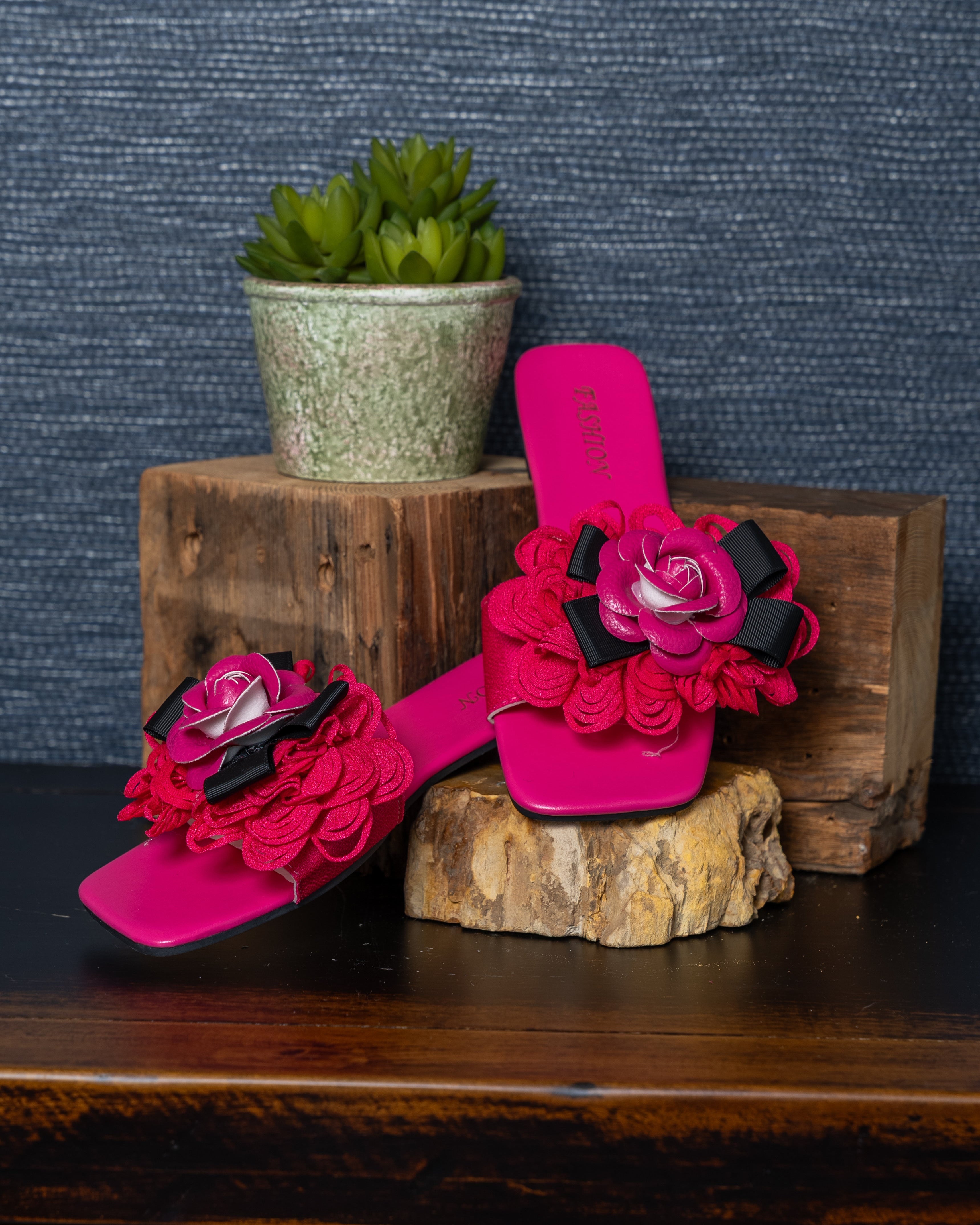 Fuchsia Bloom Bow Slides