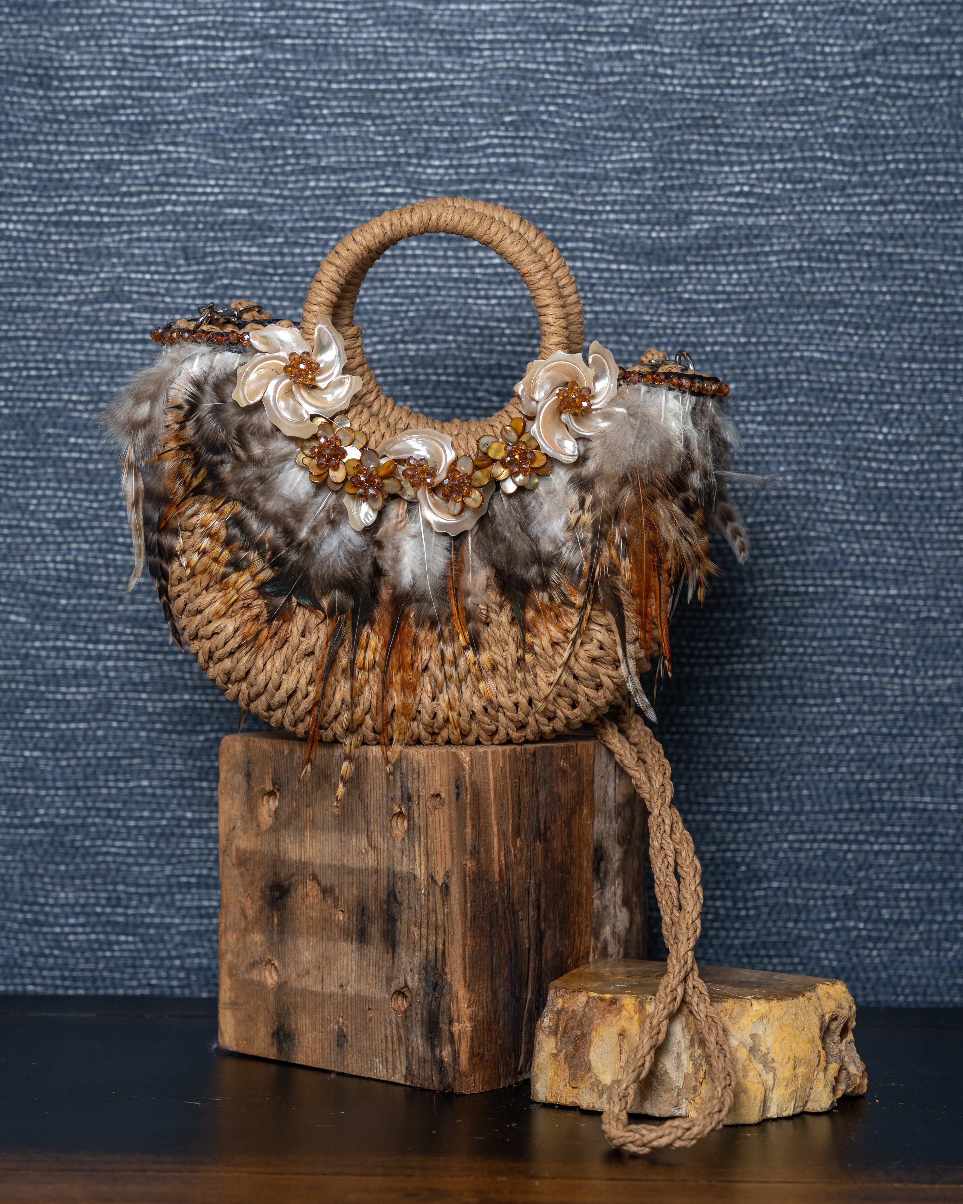 Feathered Bloom Woven Handbag
