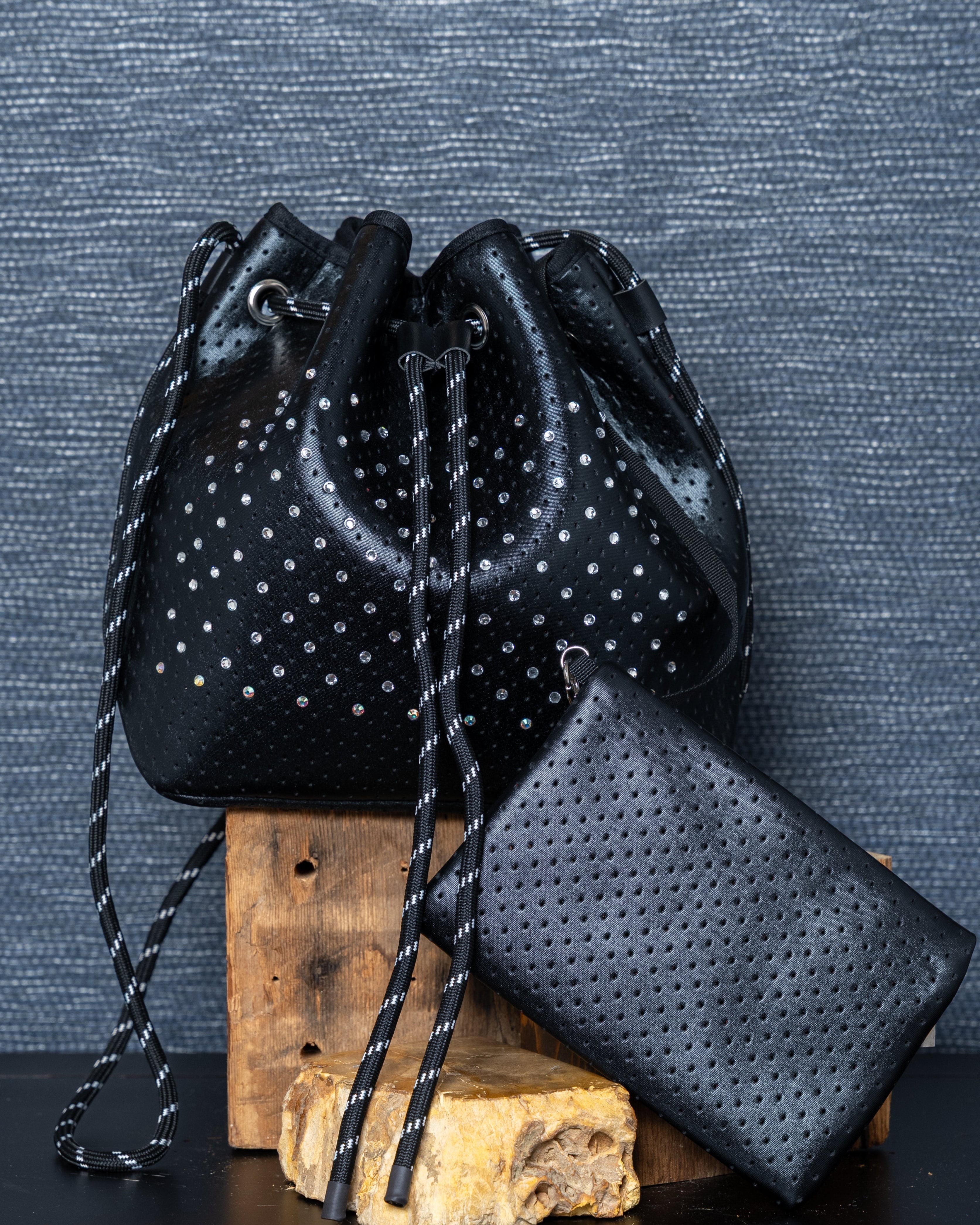 Midnight Rhinestone Bucket Bag