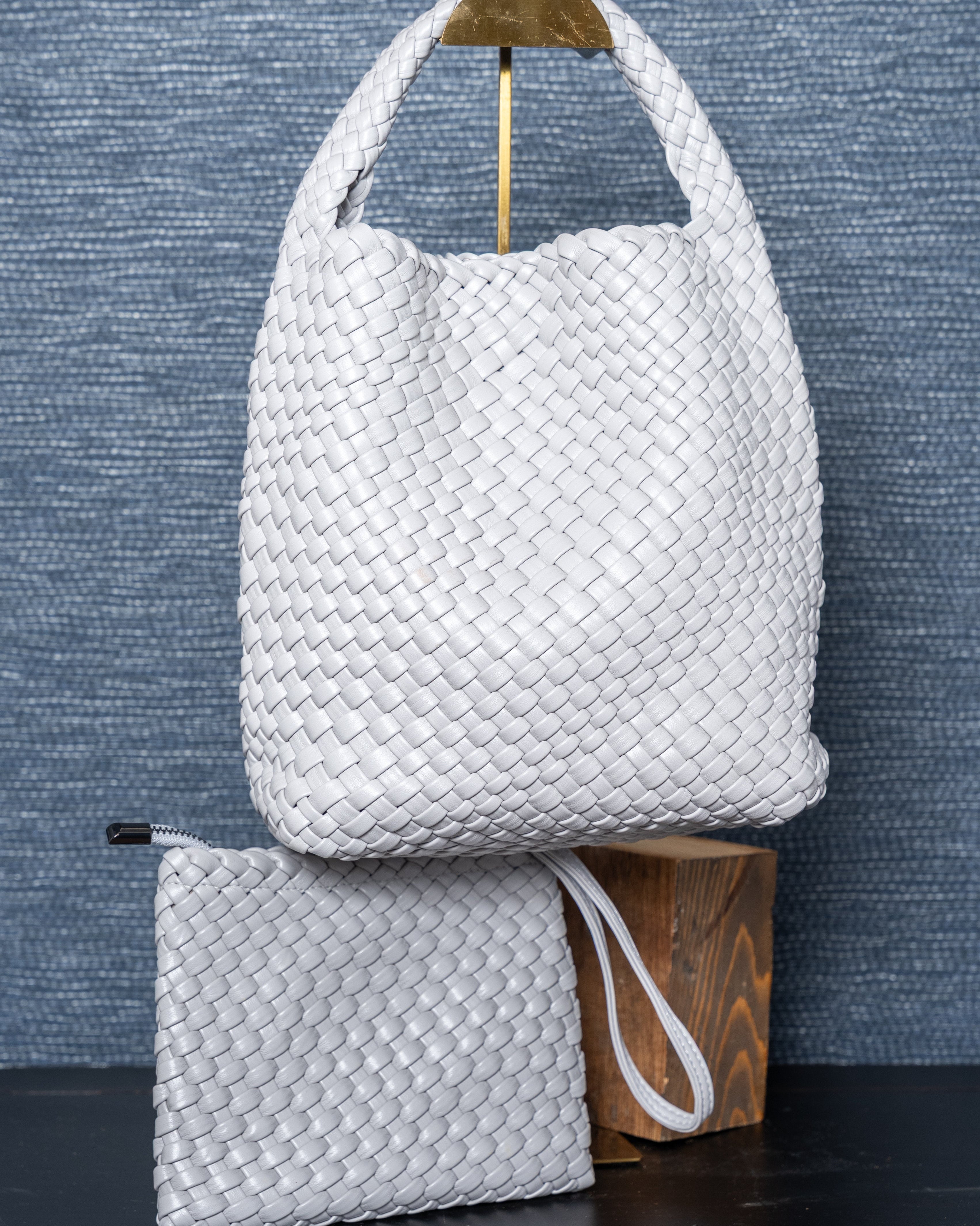 Woven Vegan Leather Shoulder Tote – Coconut