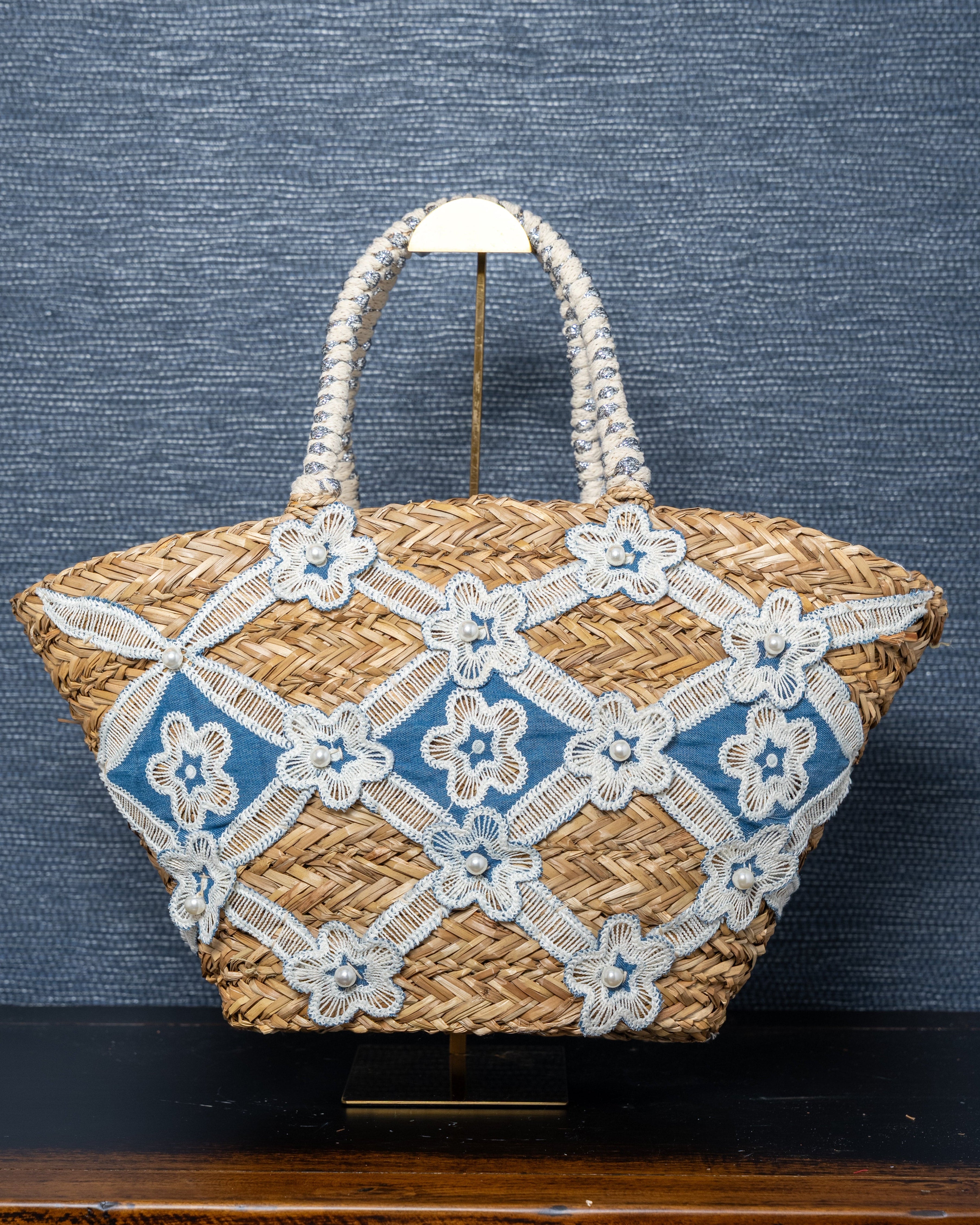 Blue Lace Garden Woven Tote