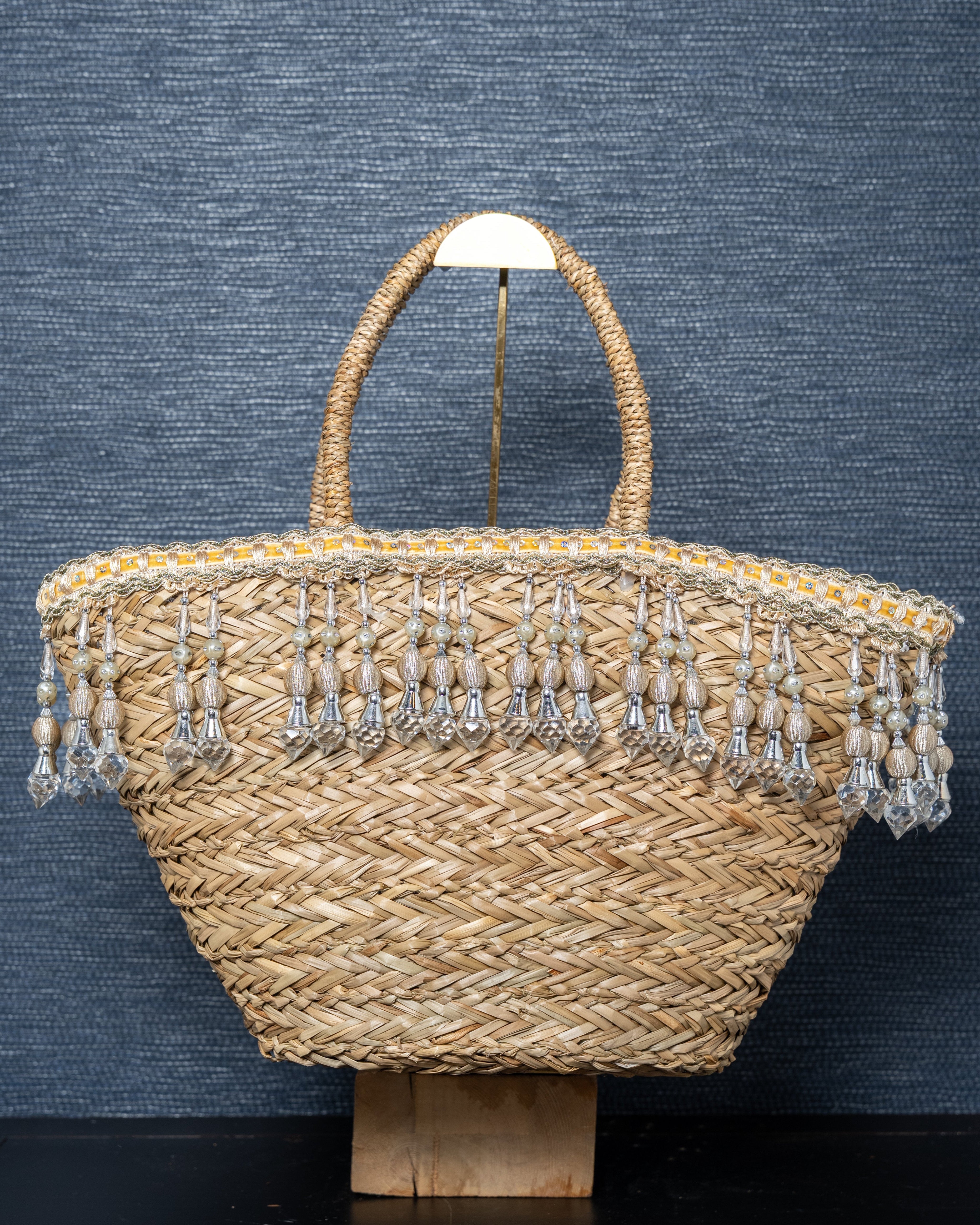 Beaded Tassel Straw Tote