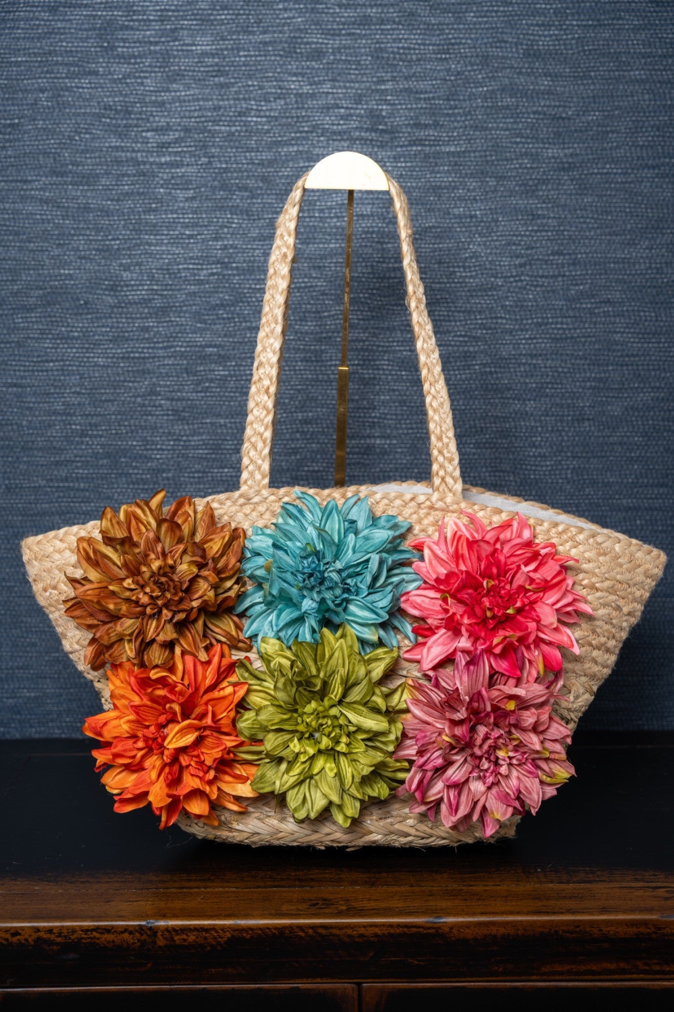 Festival Garden Straw Tote – Multicolor Dahlia Edition