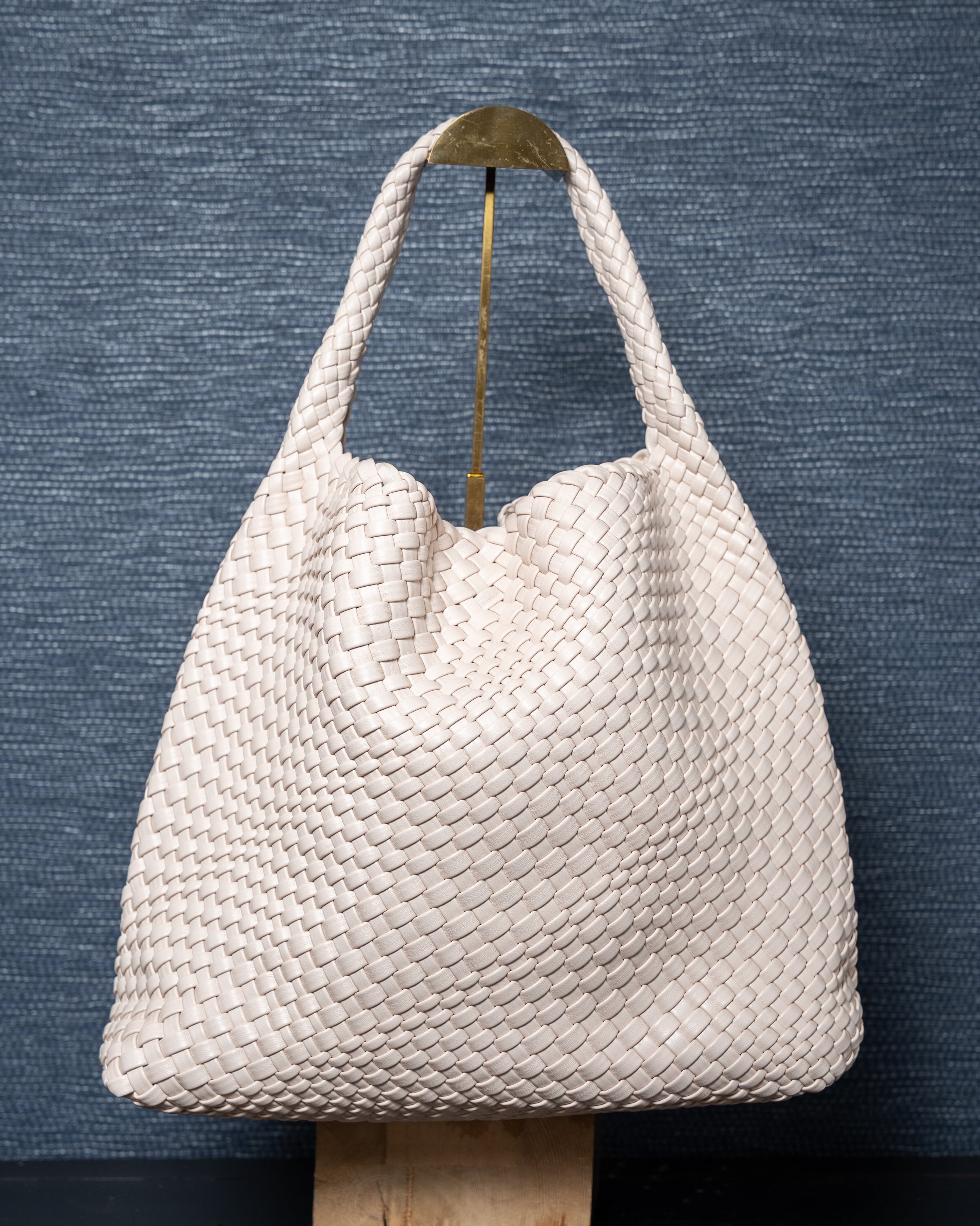 Woven Vegan Leather Tote – Large Cream