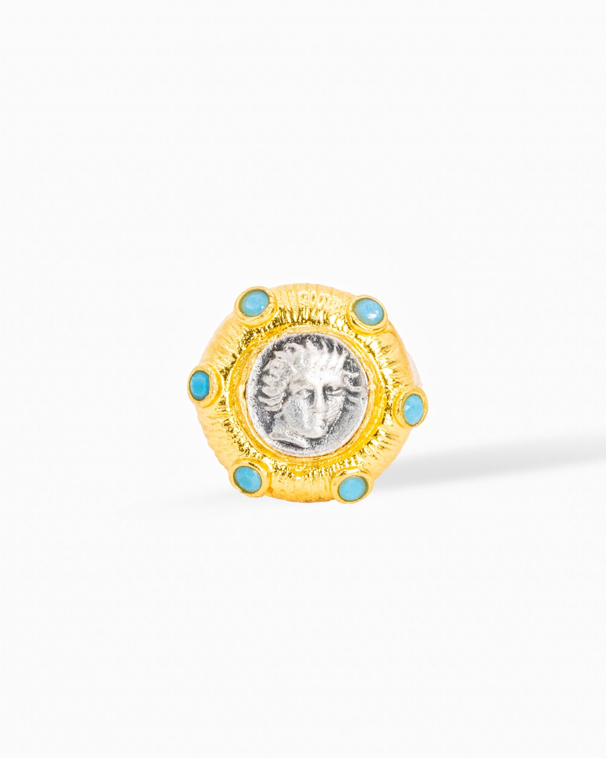 Turquoise Crown Medallion Ring – Golden Sunburst