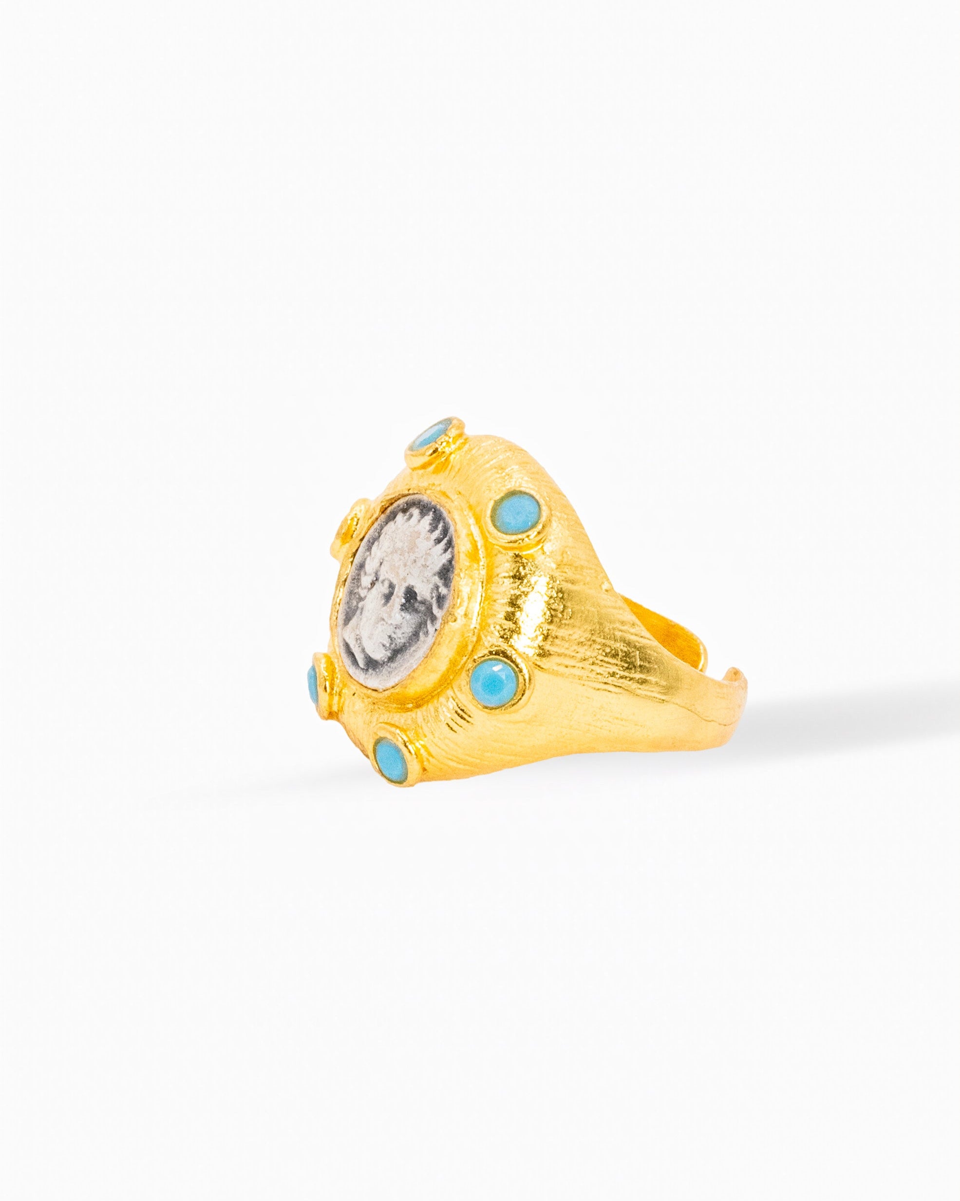 Turquoise Crown Medallion Ring – Golden Sunburst