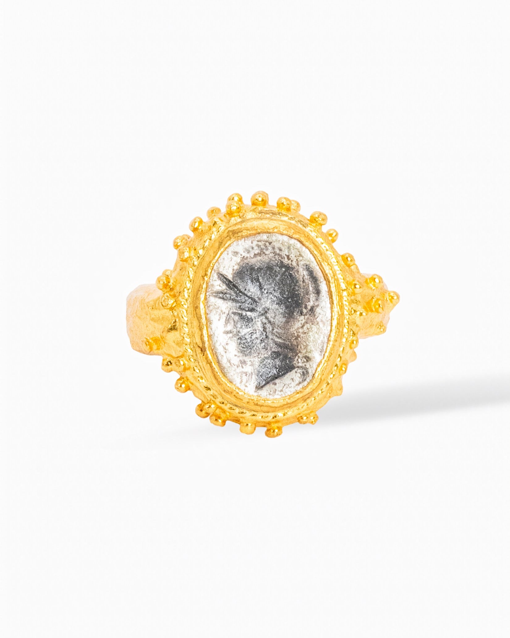 Goddess Athena Medallion Ring – Textured Gold Frame