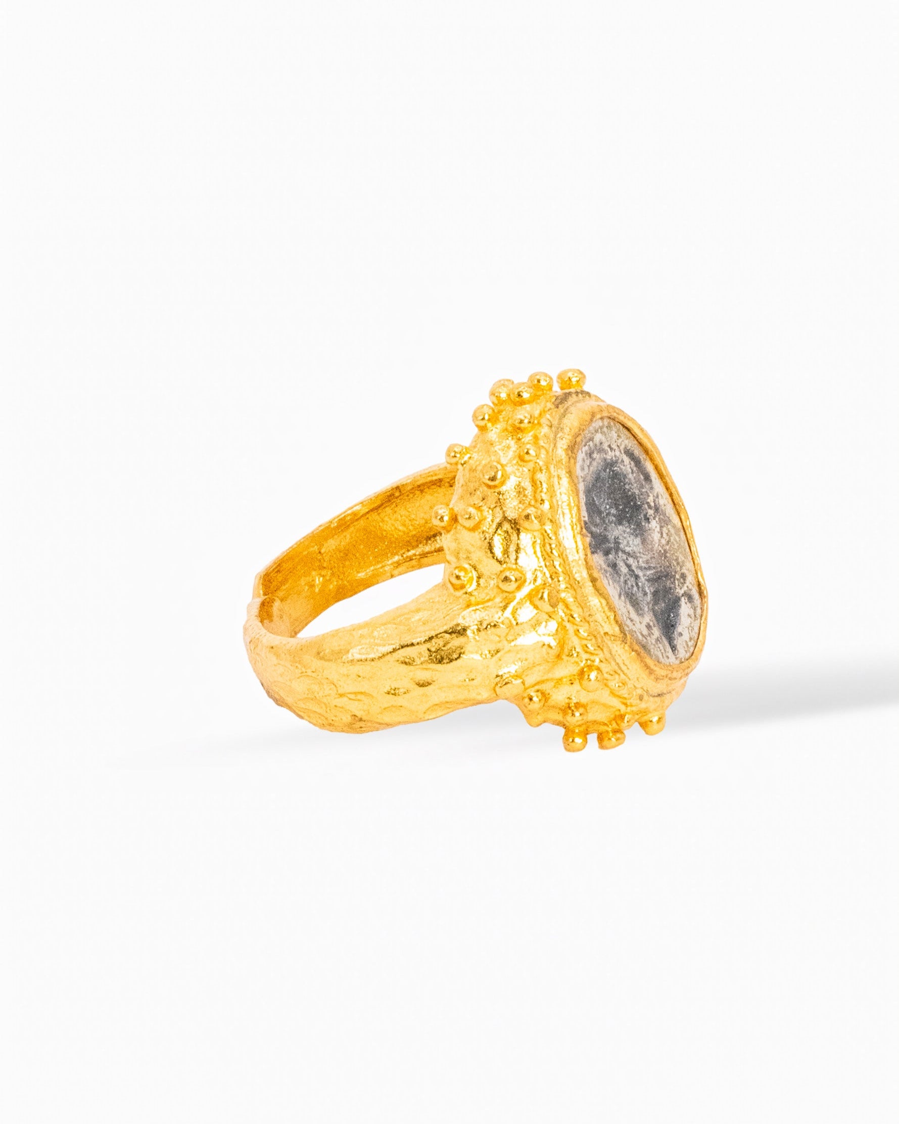 Goddess Athena Medallion Ring – Textured Gold Frame