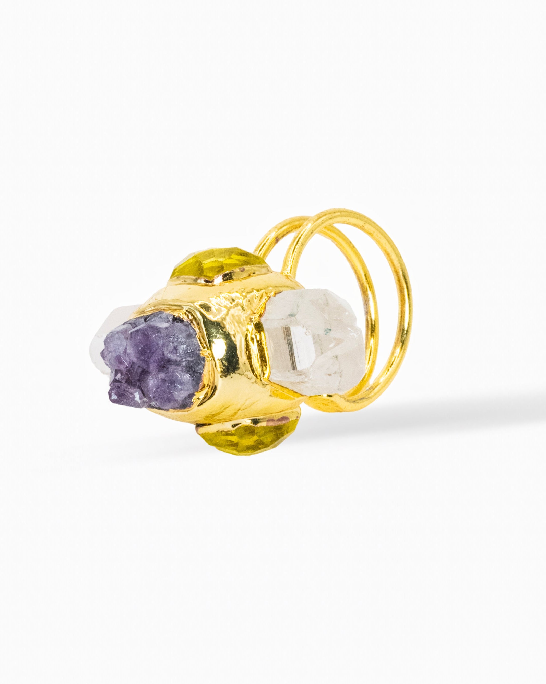 Divine Energy Amethyst & Quartz Ring – 18K Gold Plated