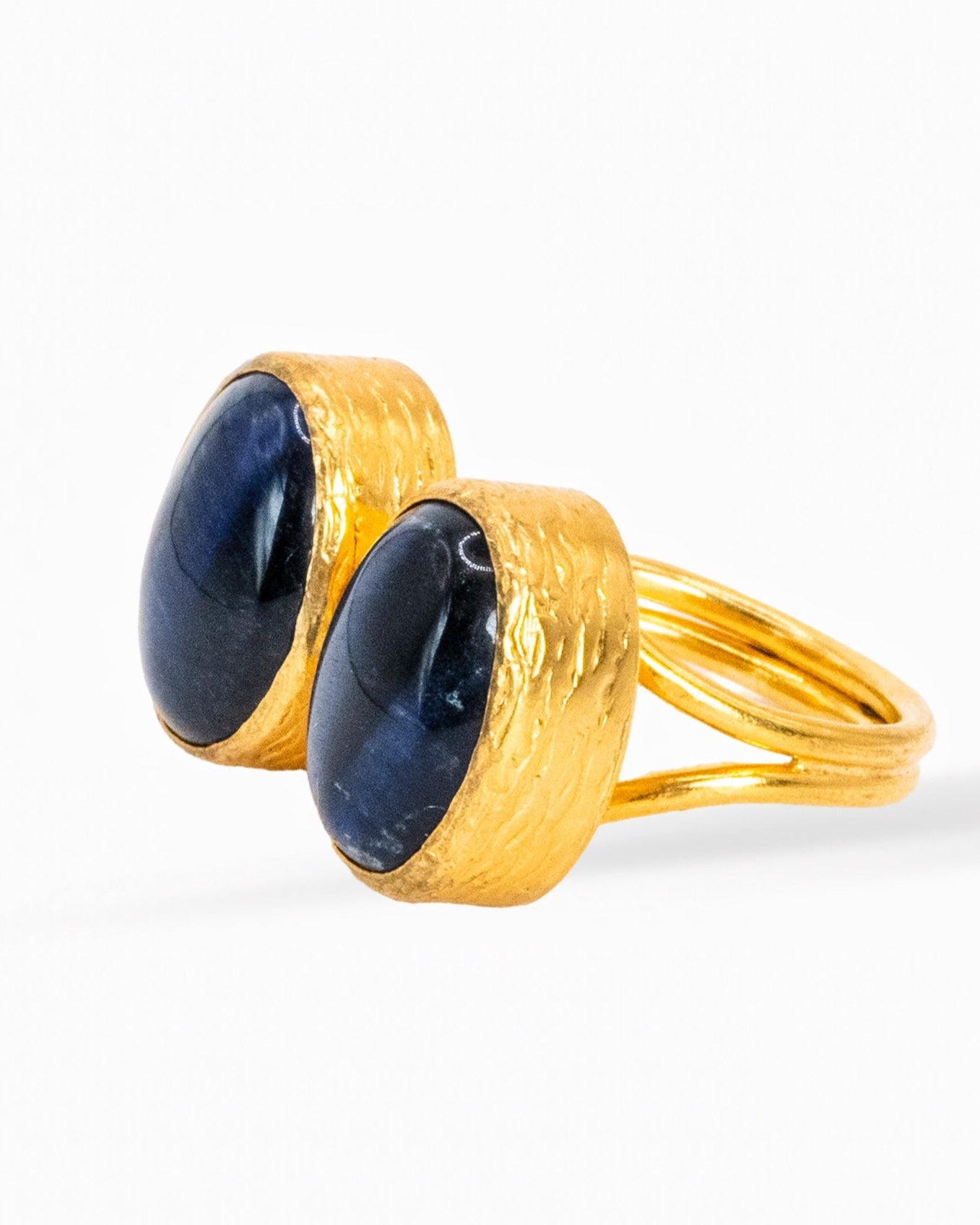 Midnight Blue Twin Cabochons in Gold
