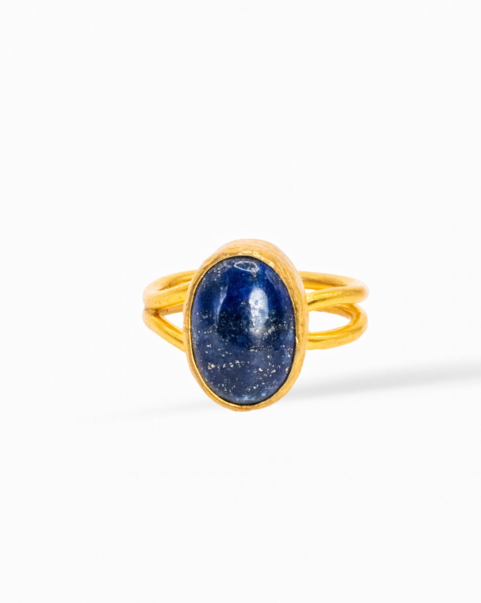 Indigo Cabochon Ring – Gold Double Band Setting