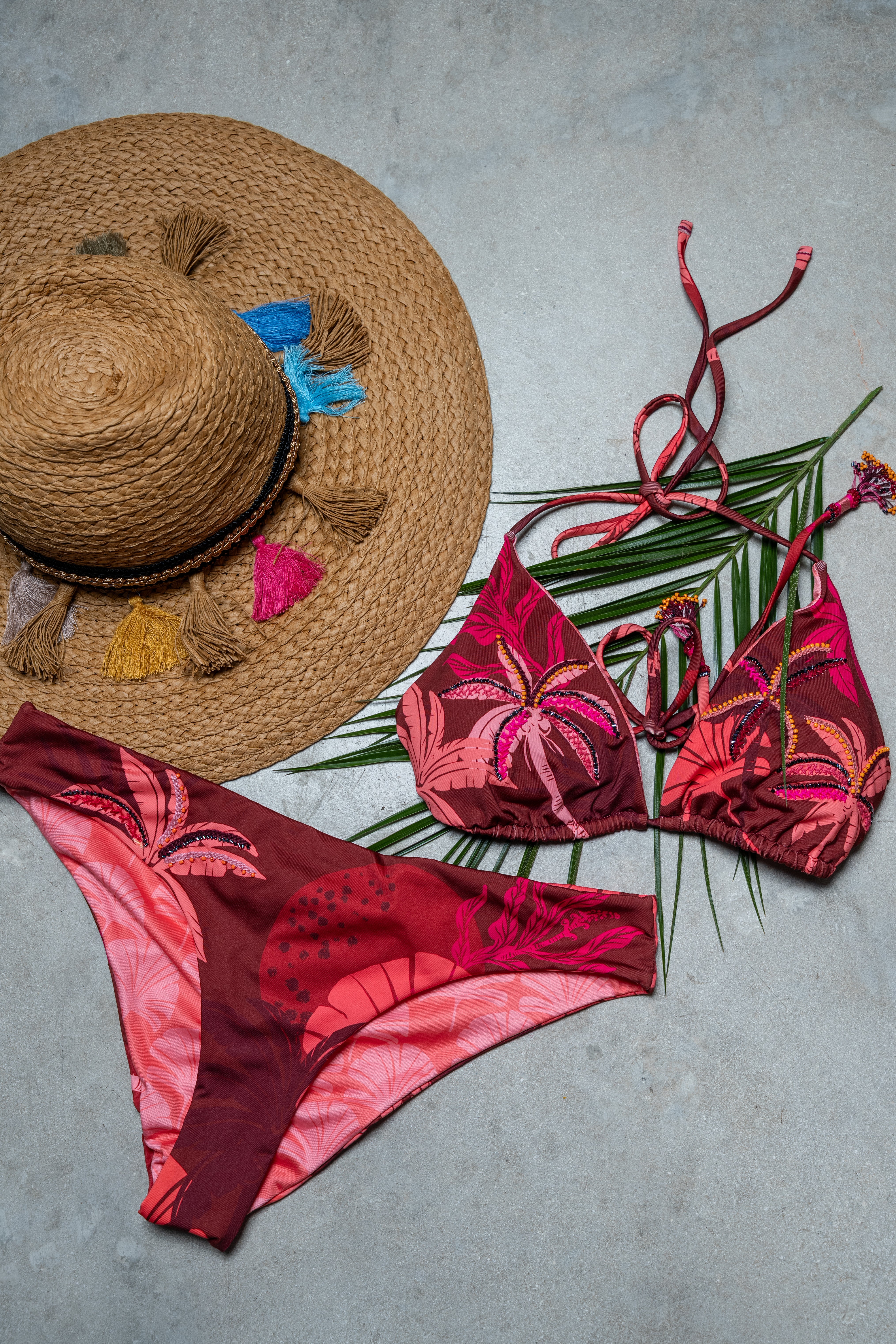 Tropical Sunset Bikini with Beaded Palms