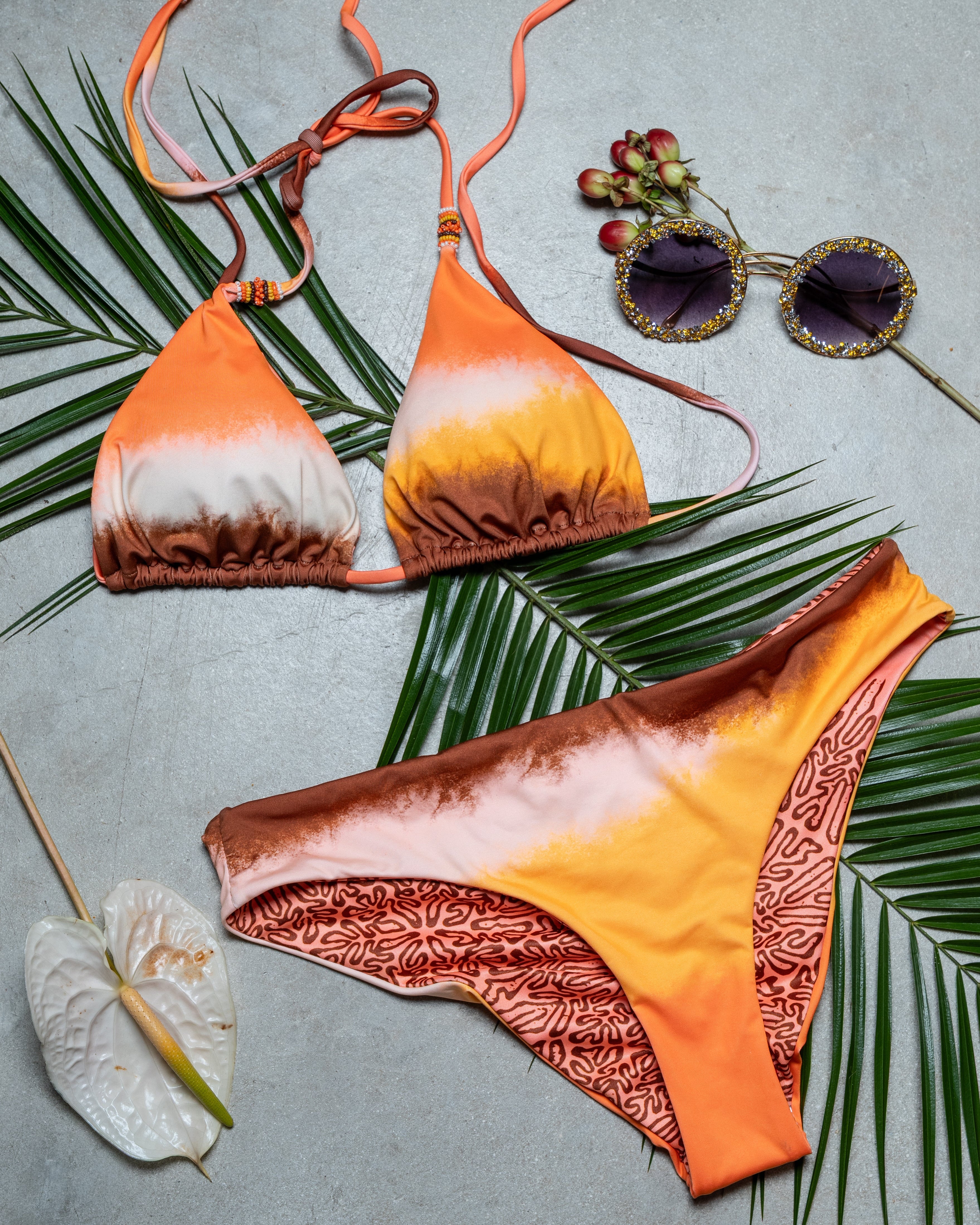 Sunset Glow Reversible Bikini with Beaded Accents