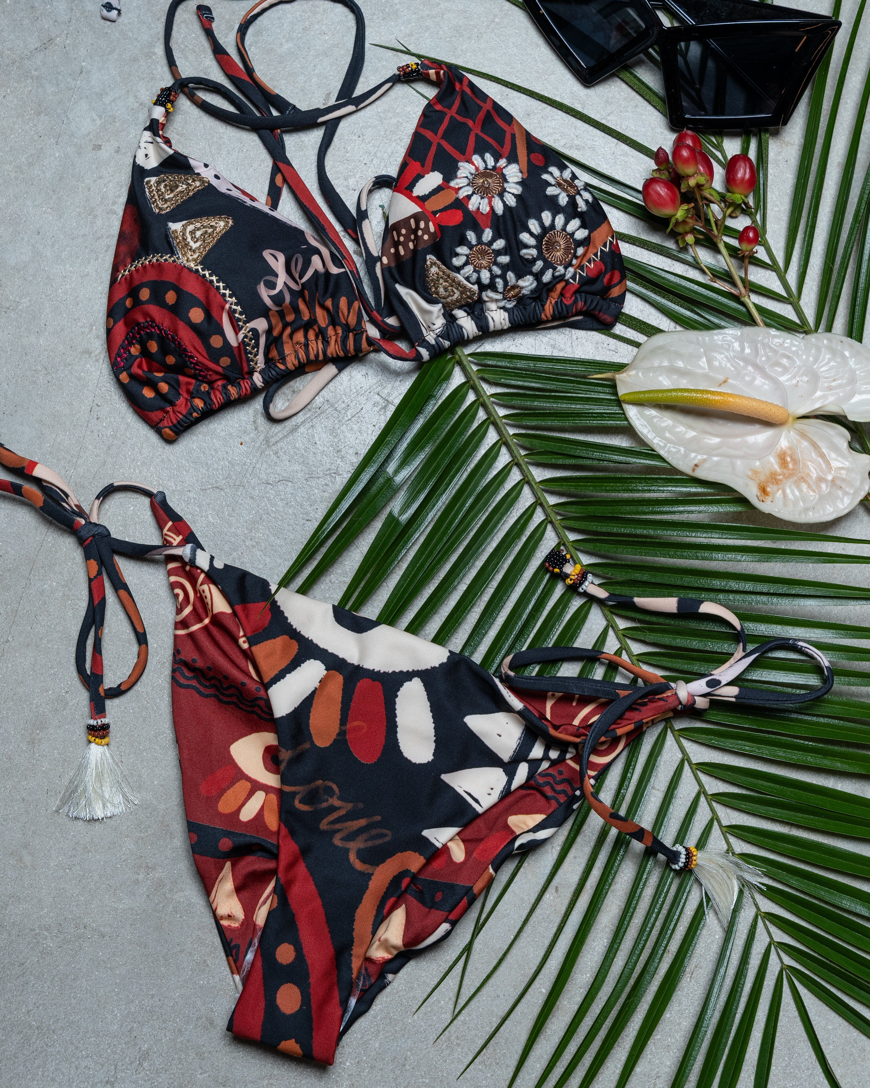 Tribal Spirit Reversible Bikini with Tassel Accents