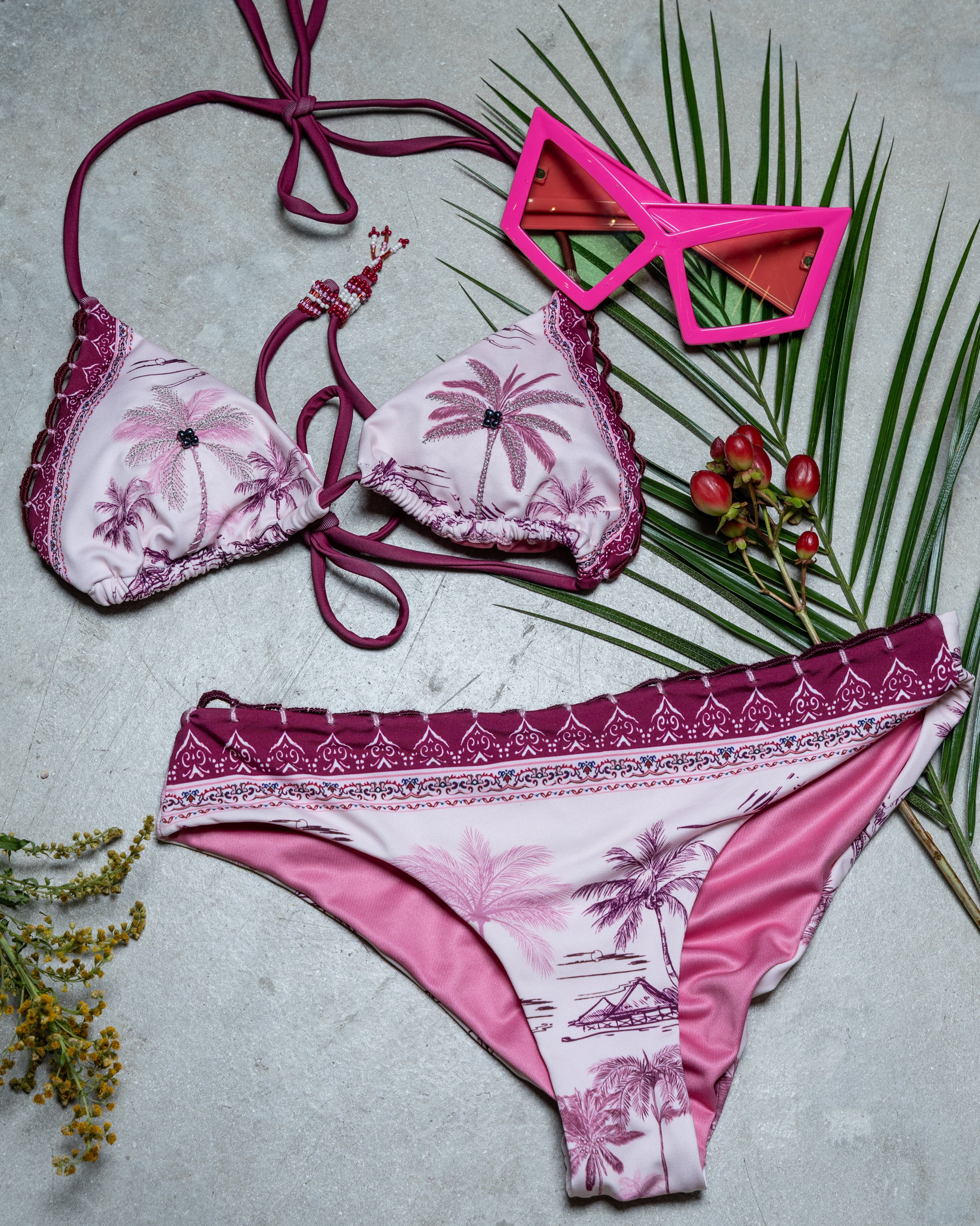 Palm Paradise Bikini in Pink & Bordeaux
