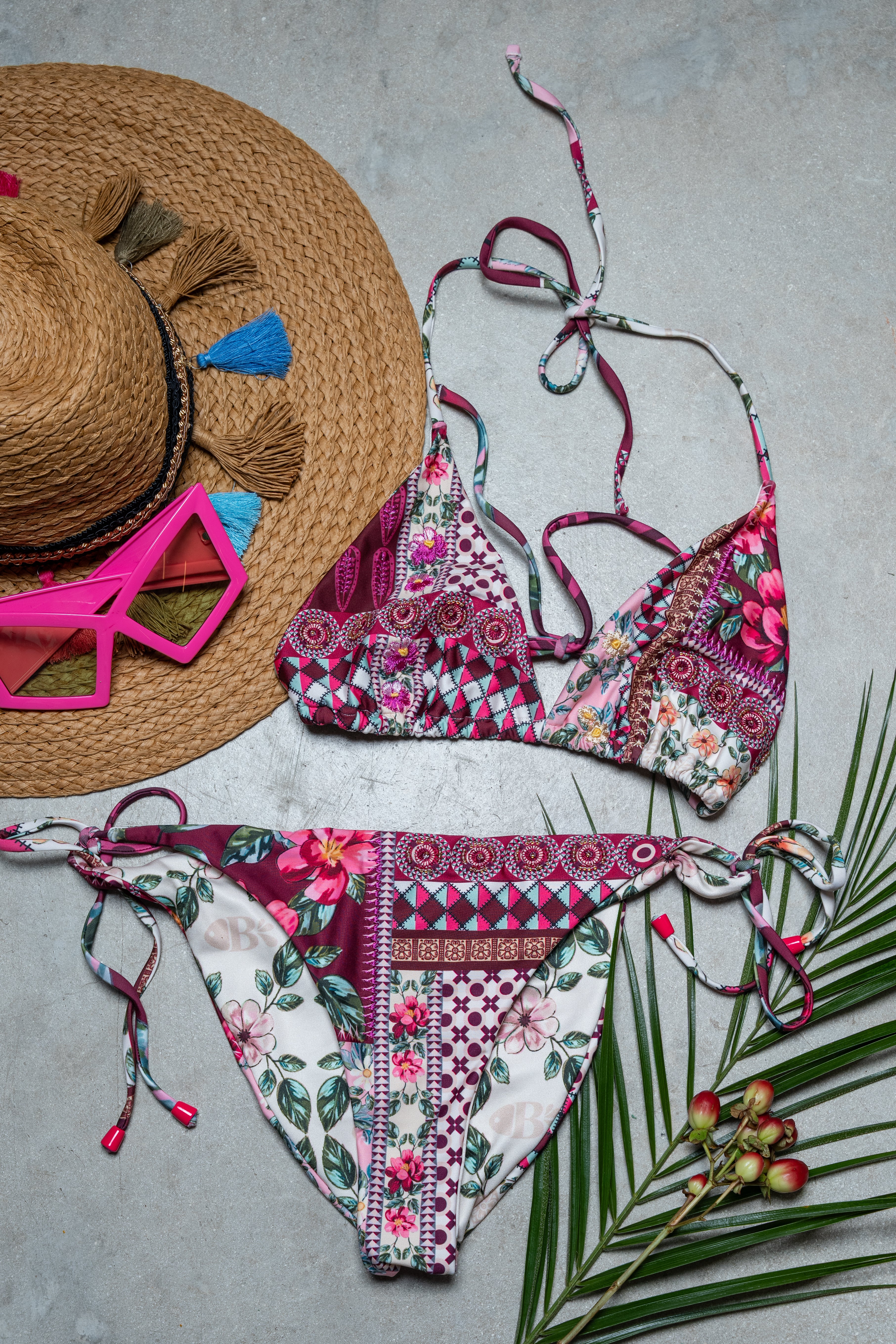 Boho Garden Reversible Bikini in Burgundy Bloom