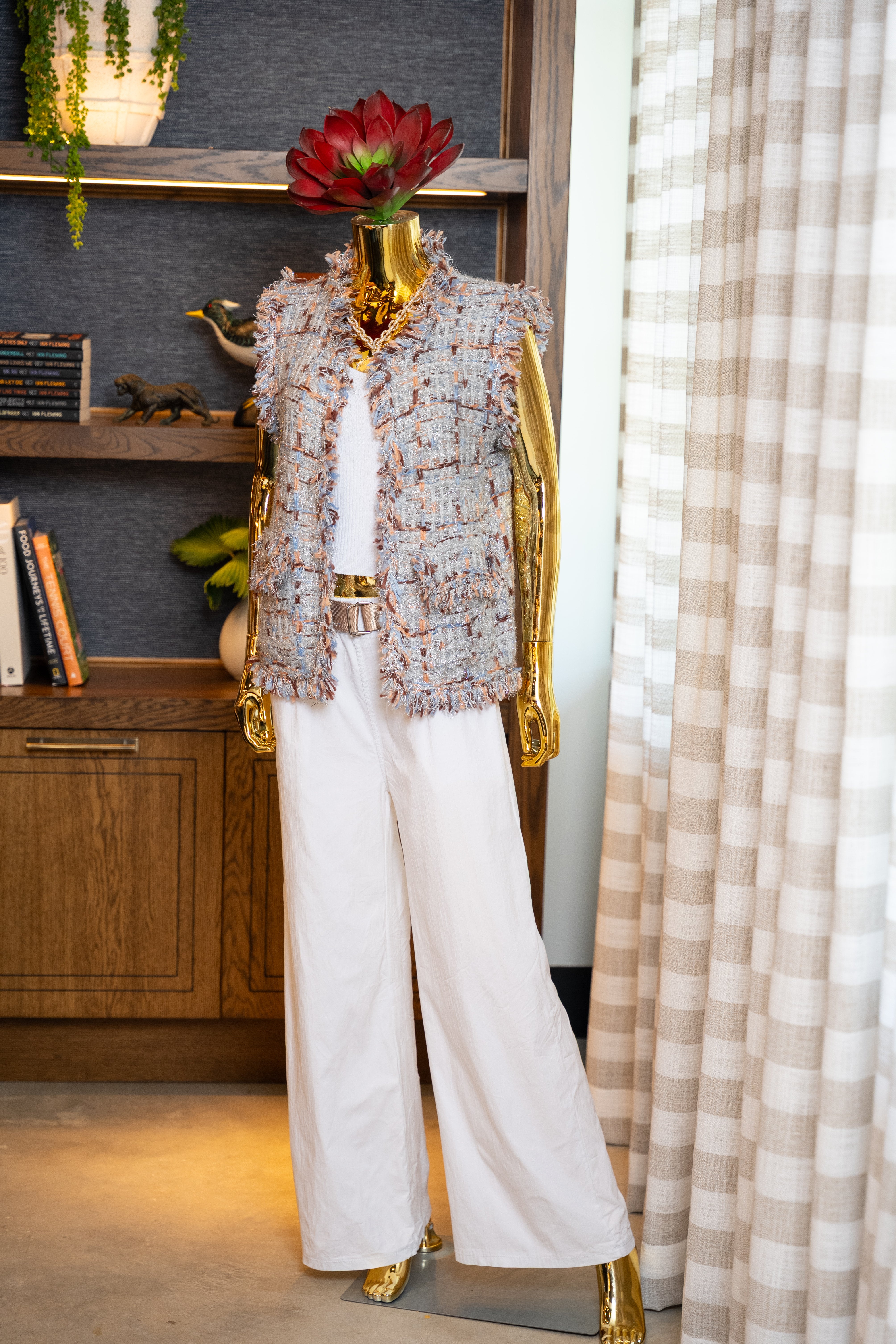 Fringe Detail Tweed Vest