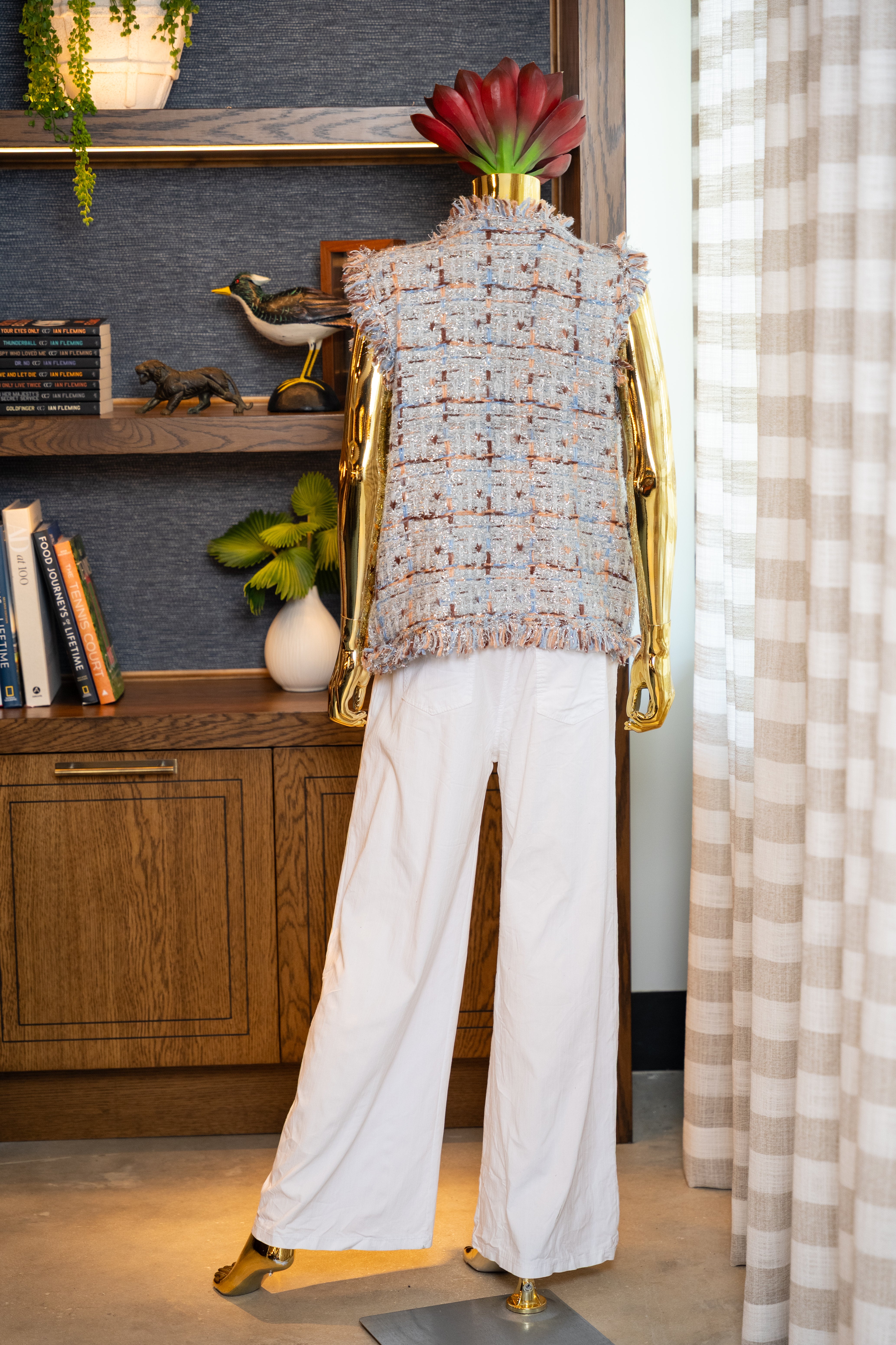 Fringe Detail Tweed Vest