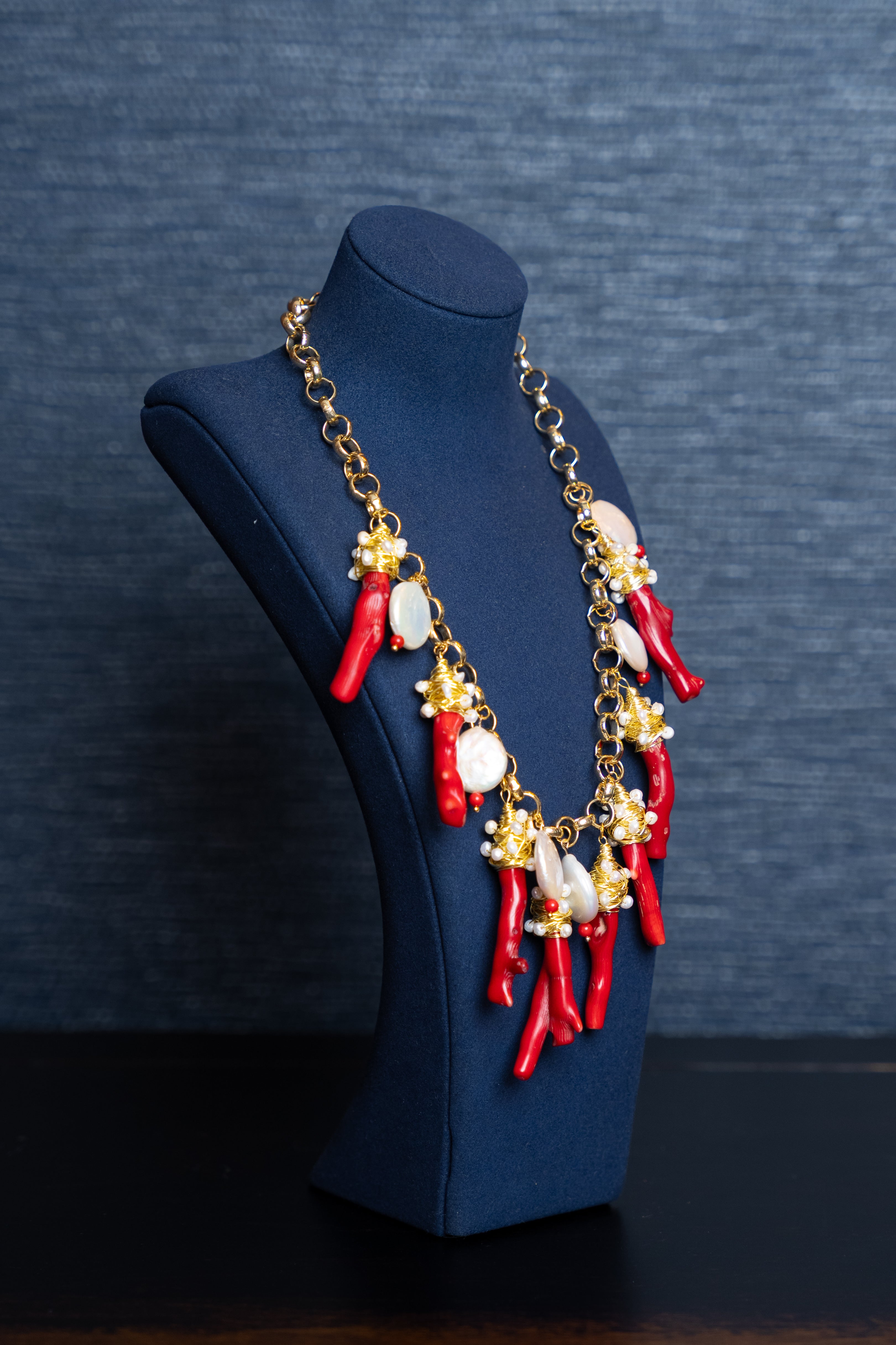 Branch Coral Luxe Coin Pearl Charm Necklace