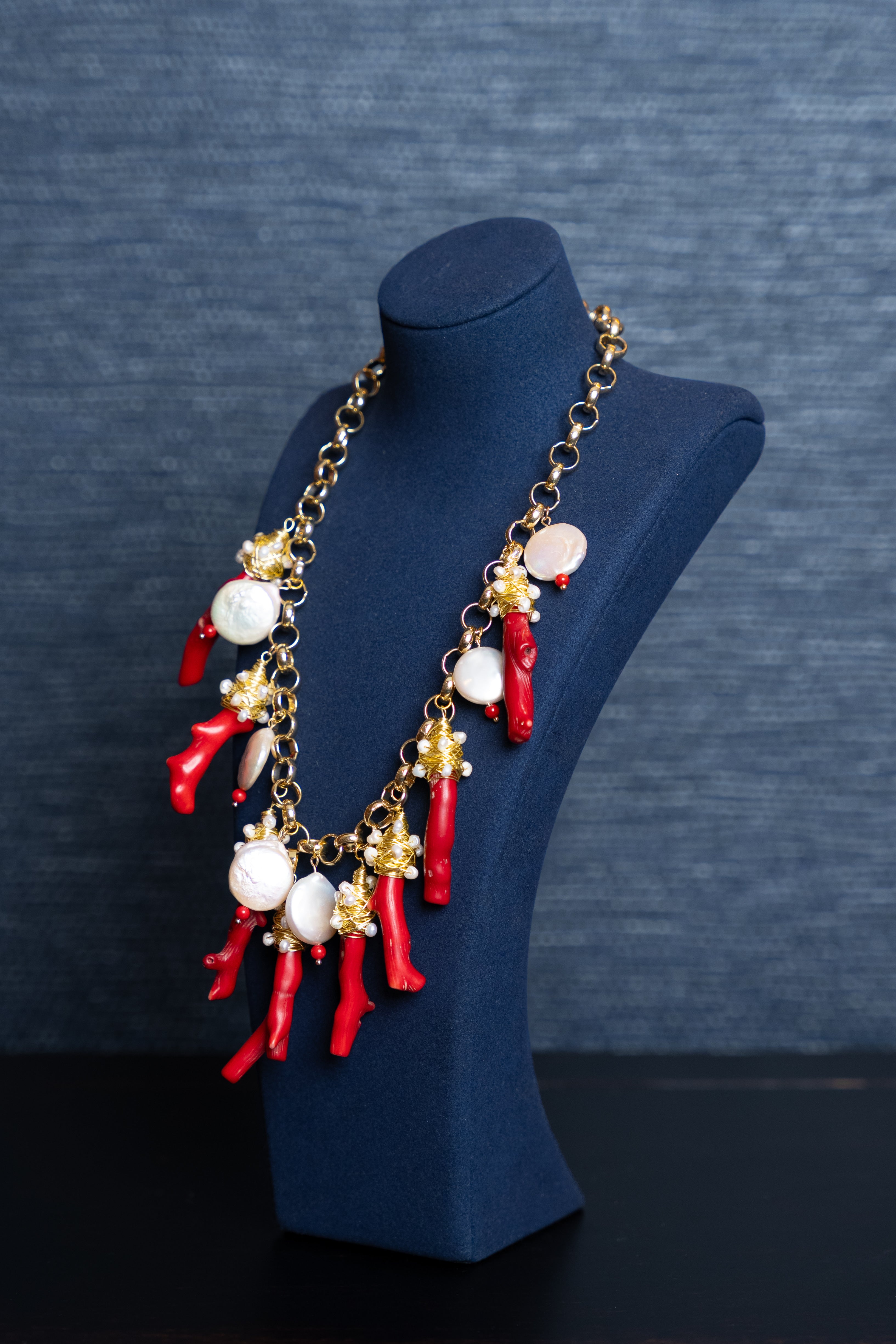 Branch Coral Luxe Coin Pearl Charm Necklace