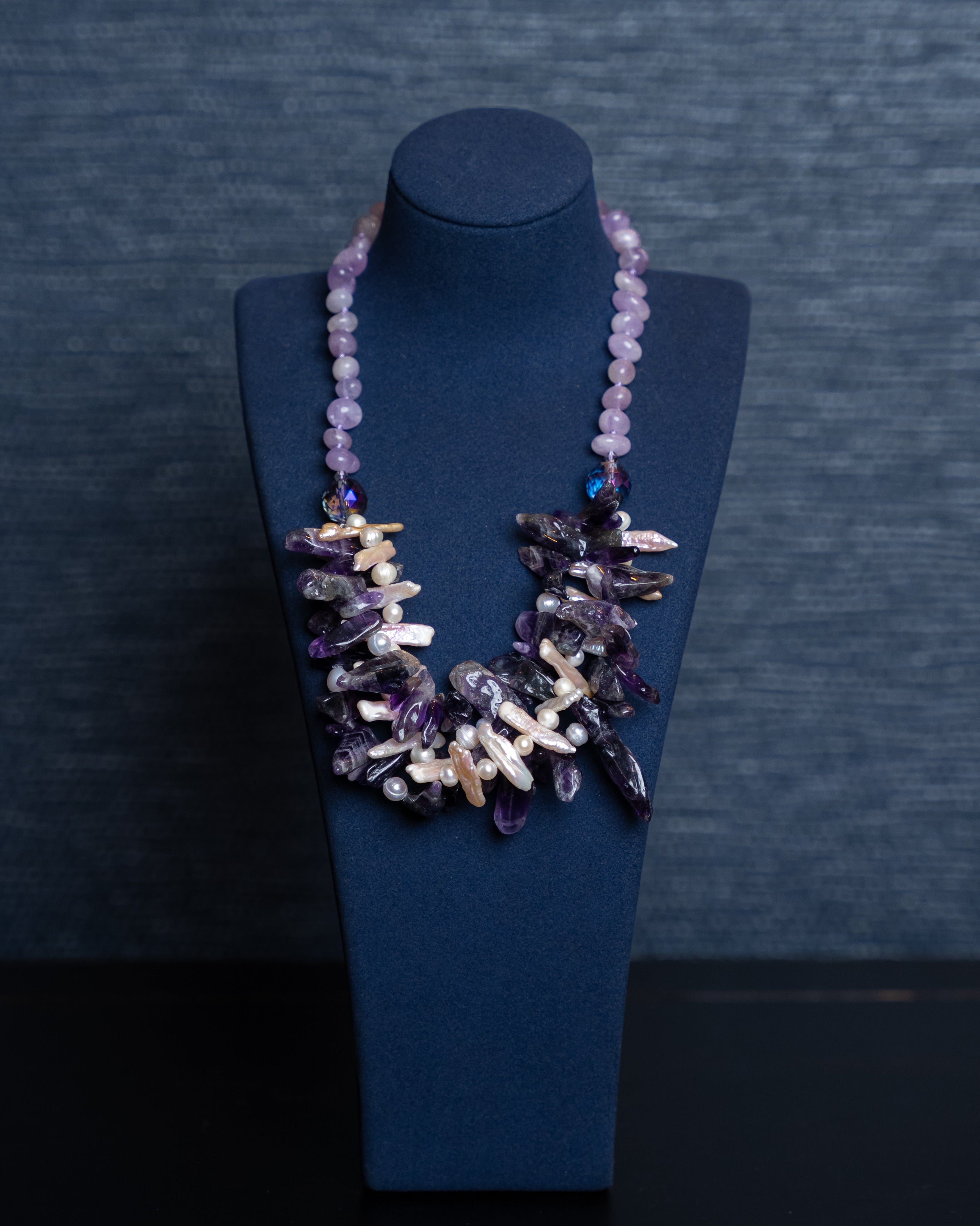 Twilight Amethyst Pearl Cluster Necklace