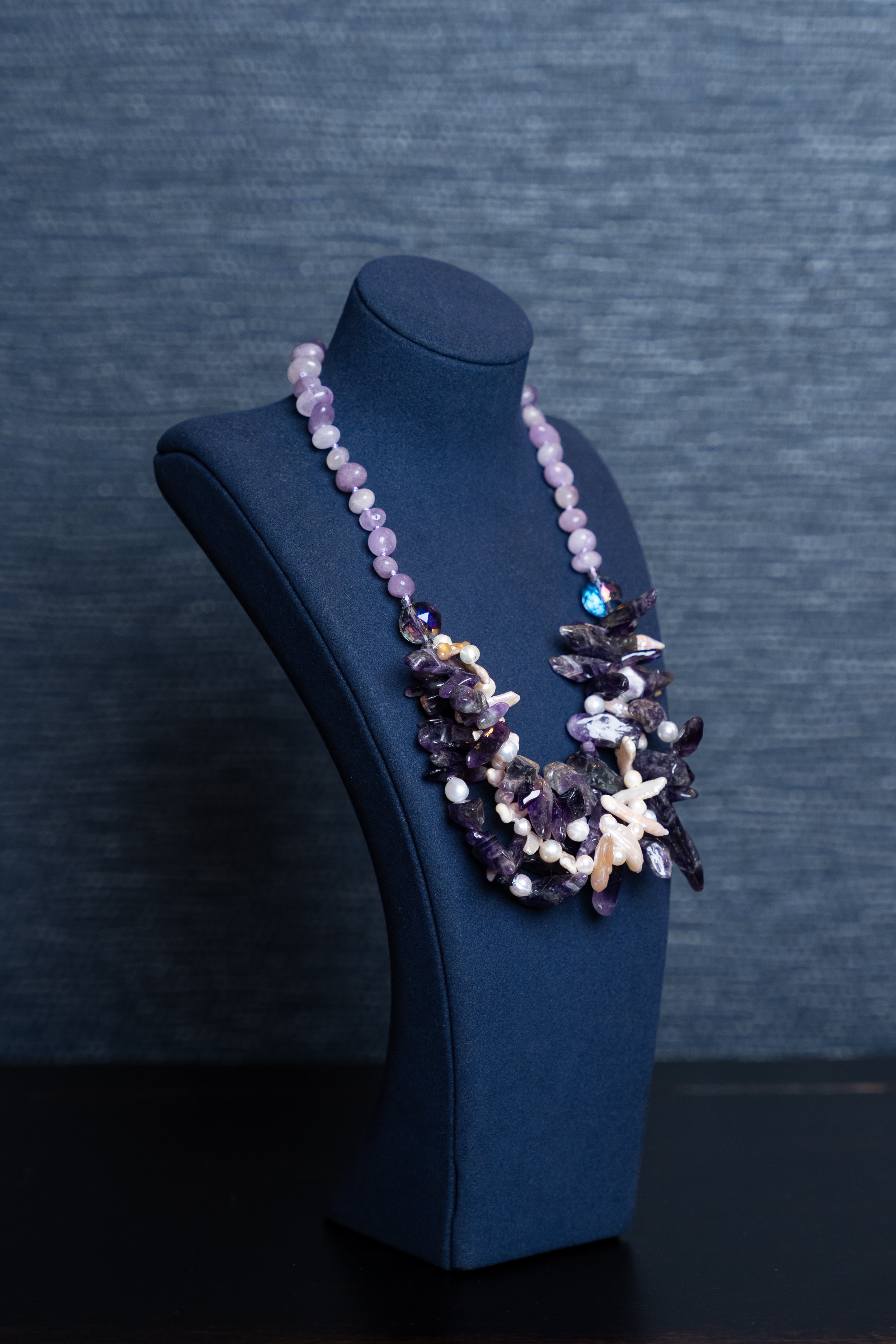 Twilight Amethyst Pearl Cluster Necklace