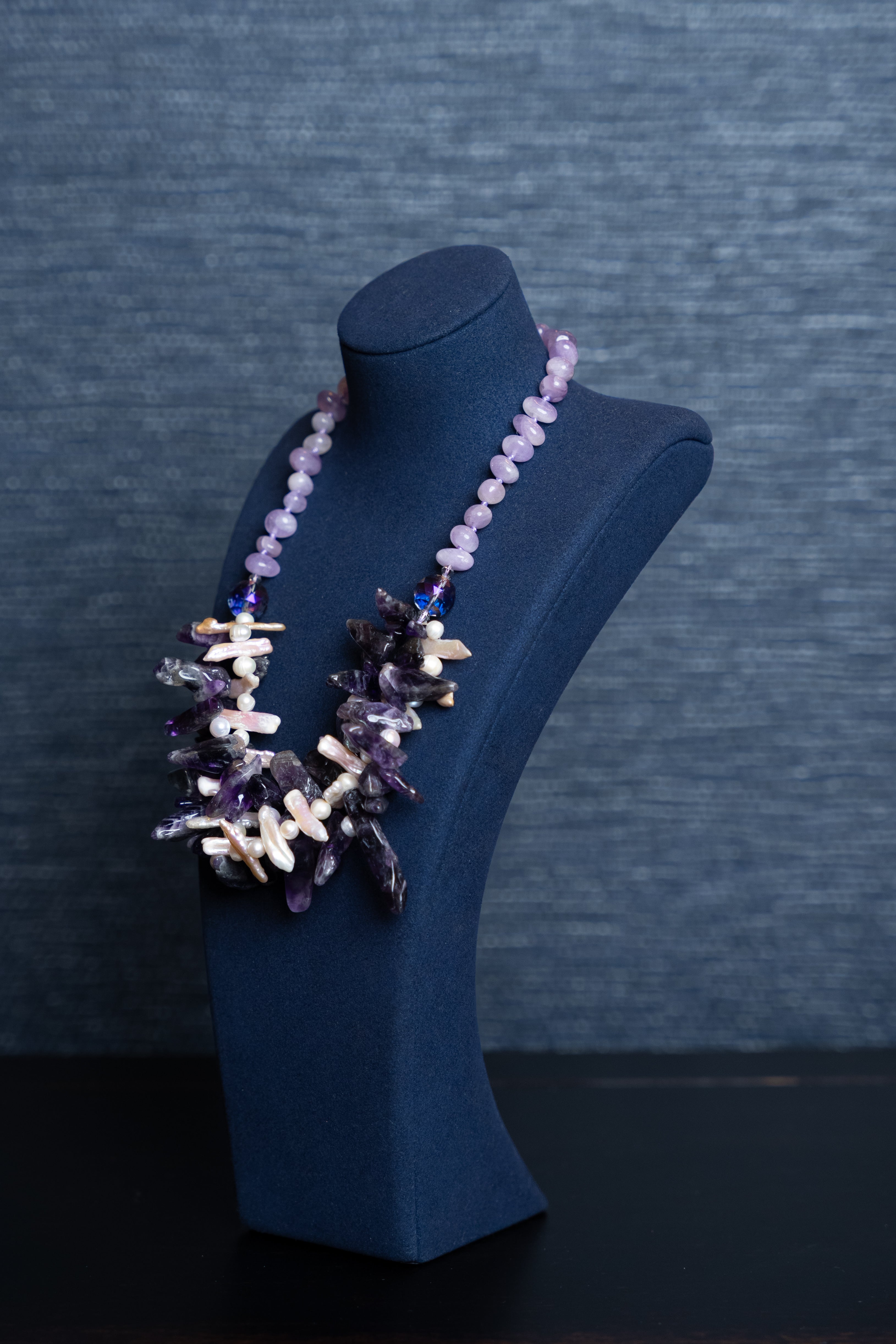 Twilight Amethyst Pearl Cluster Necklace