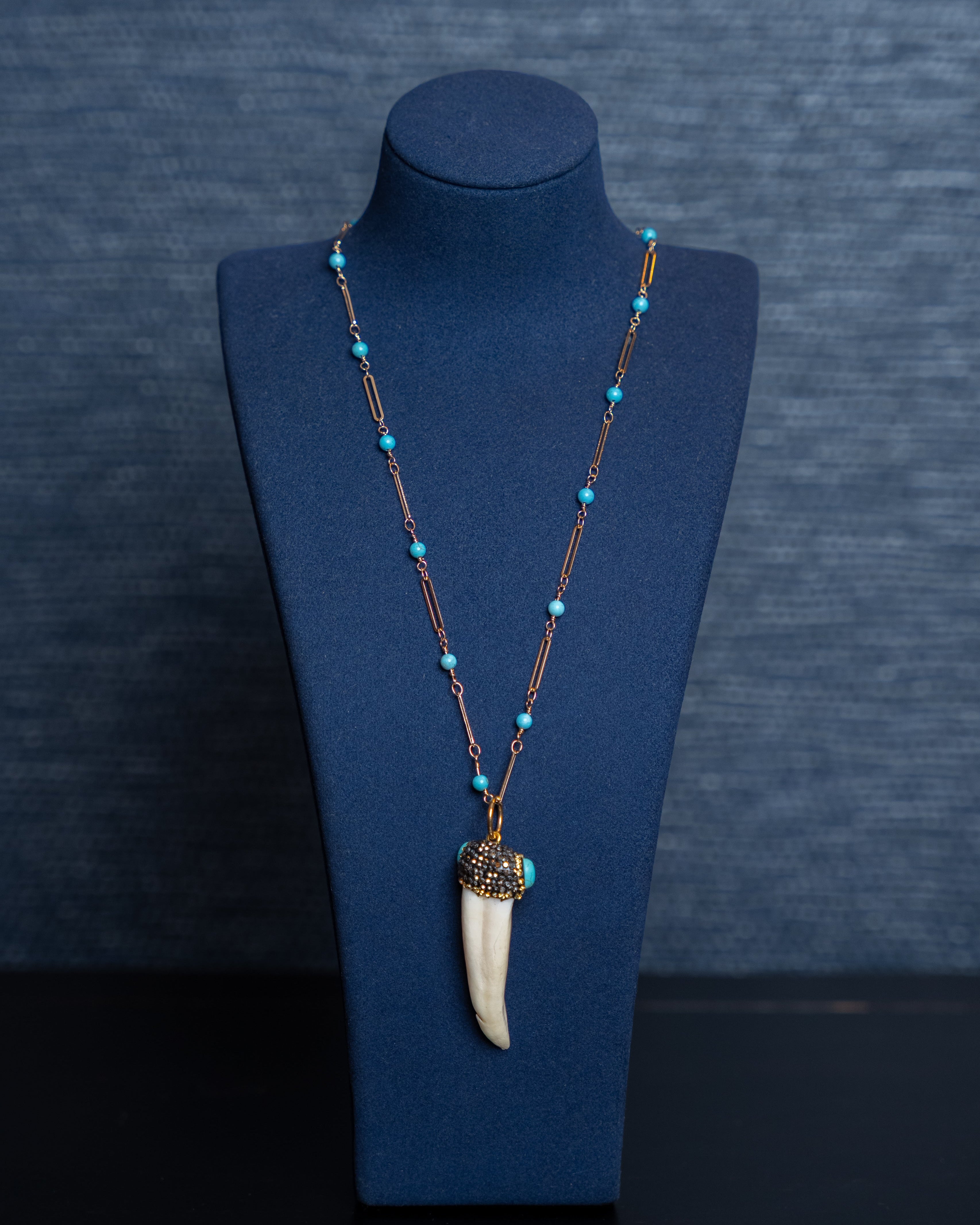 Tuscan Turquoise Horn Pendant Necklace
