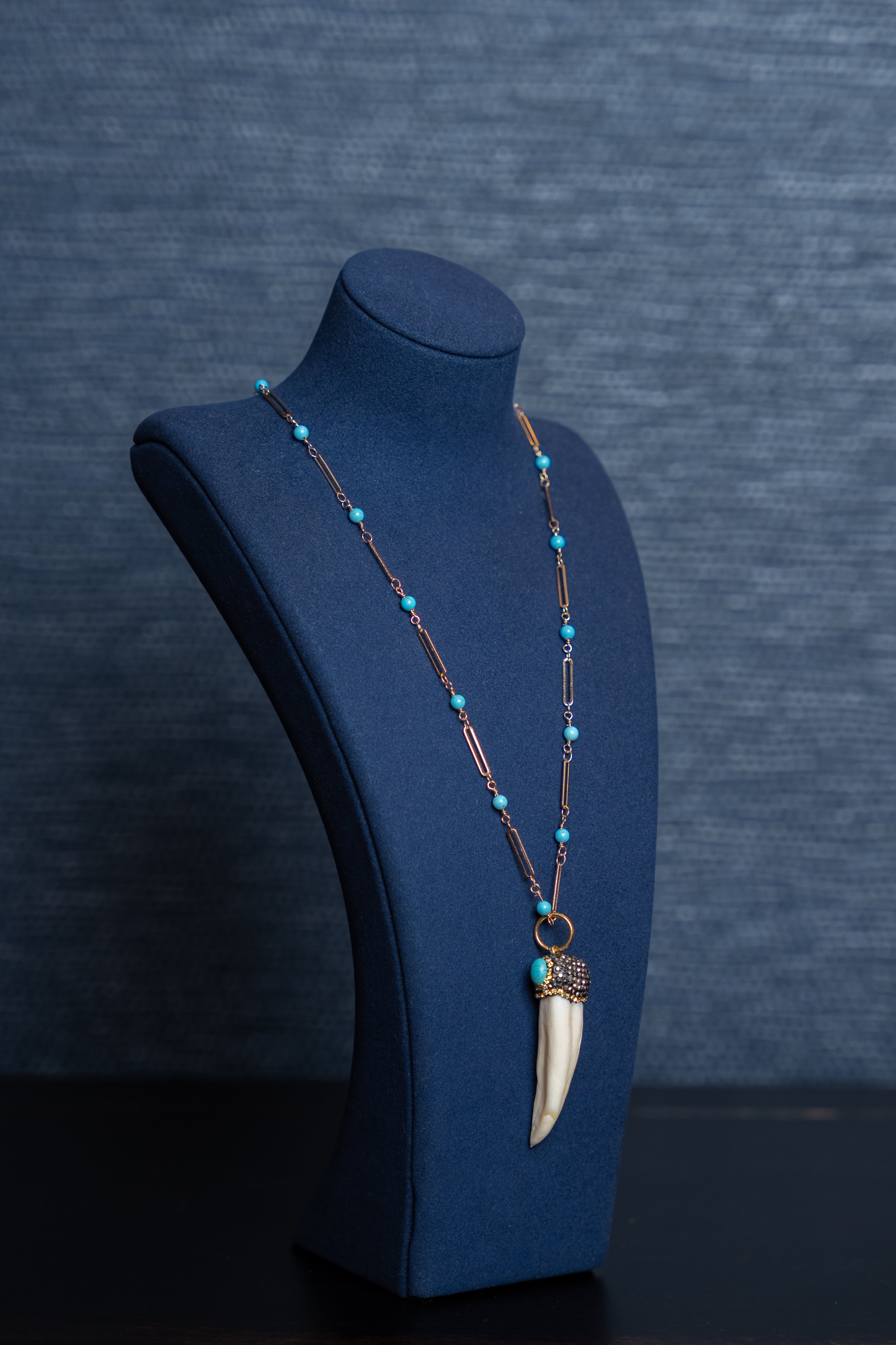 Tuscan Turquoise Horn Pendant Necklace