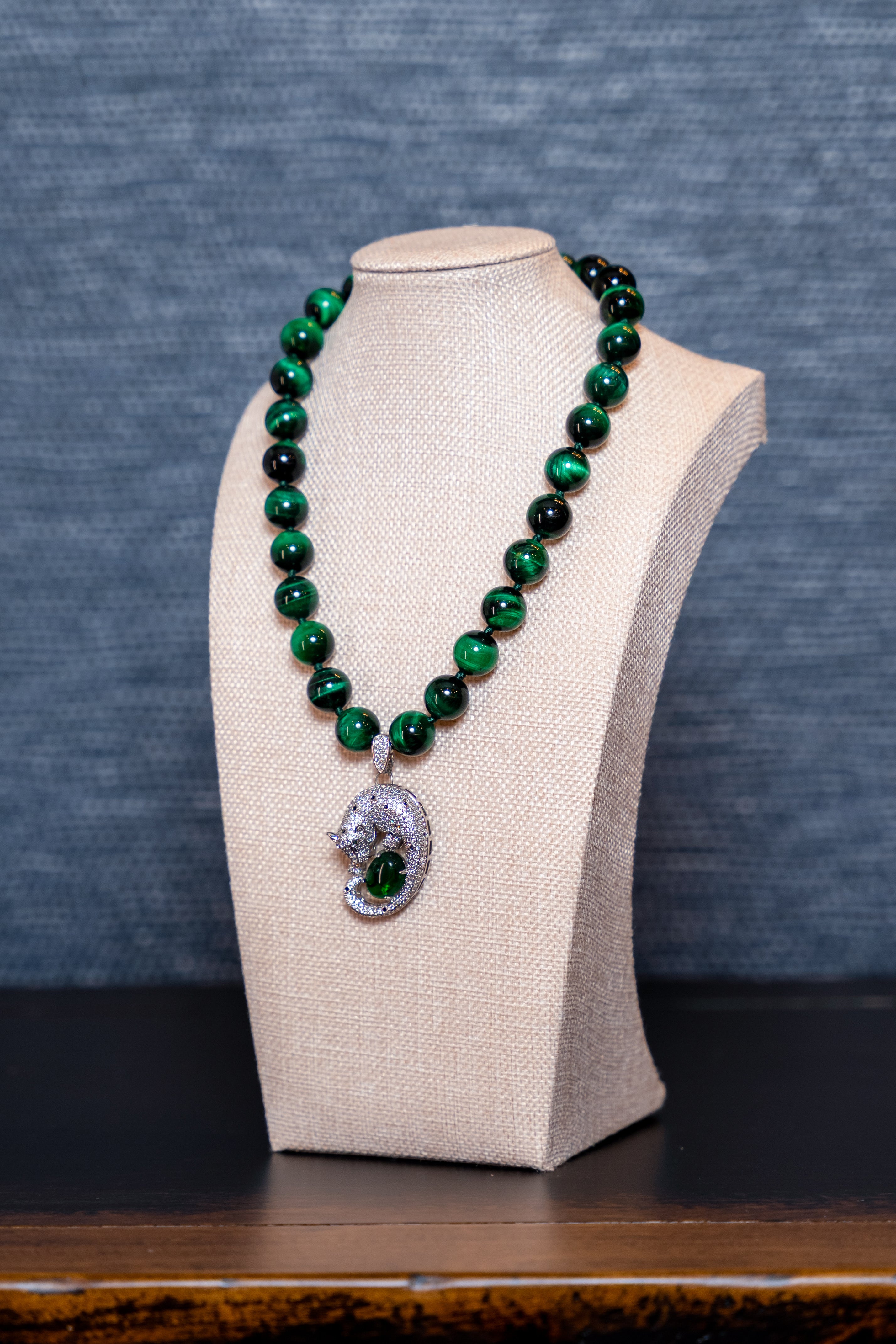 Malachite Panther Beaded Necklace – Bold, Fierce & Luxuriously Unique