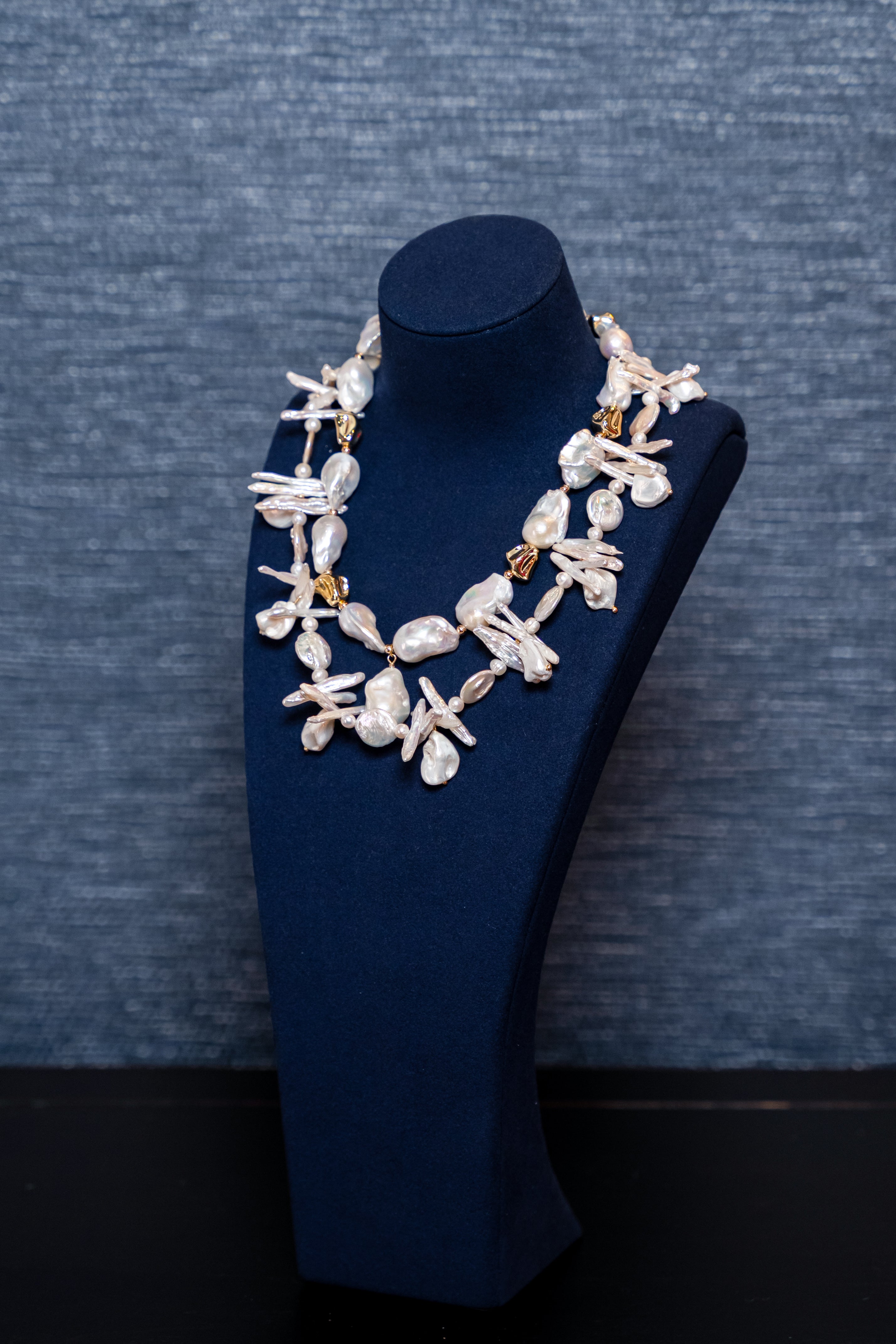 Baroque Pearl & Golden Accent Statement Necklace