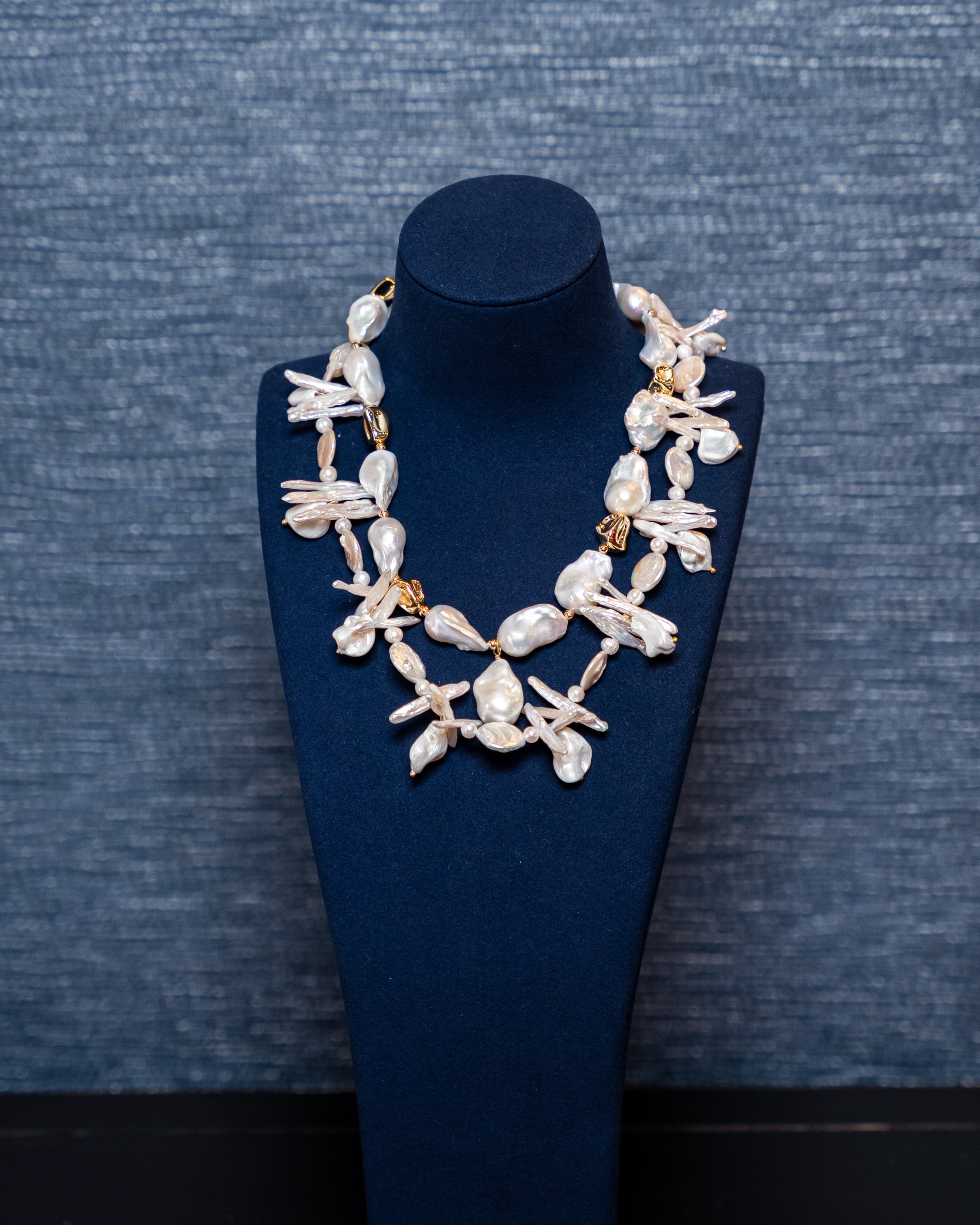 Baroque Pearl & Golden Accent Statement Necklace