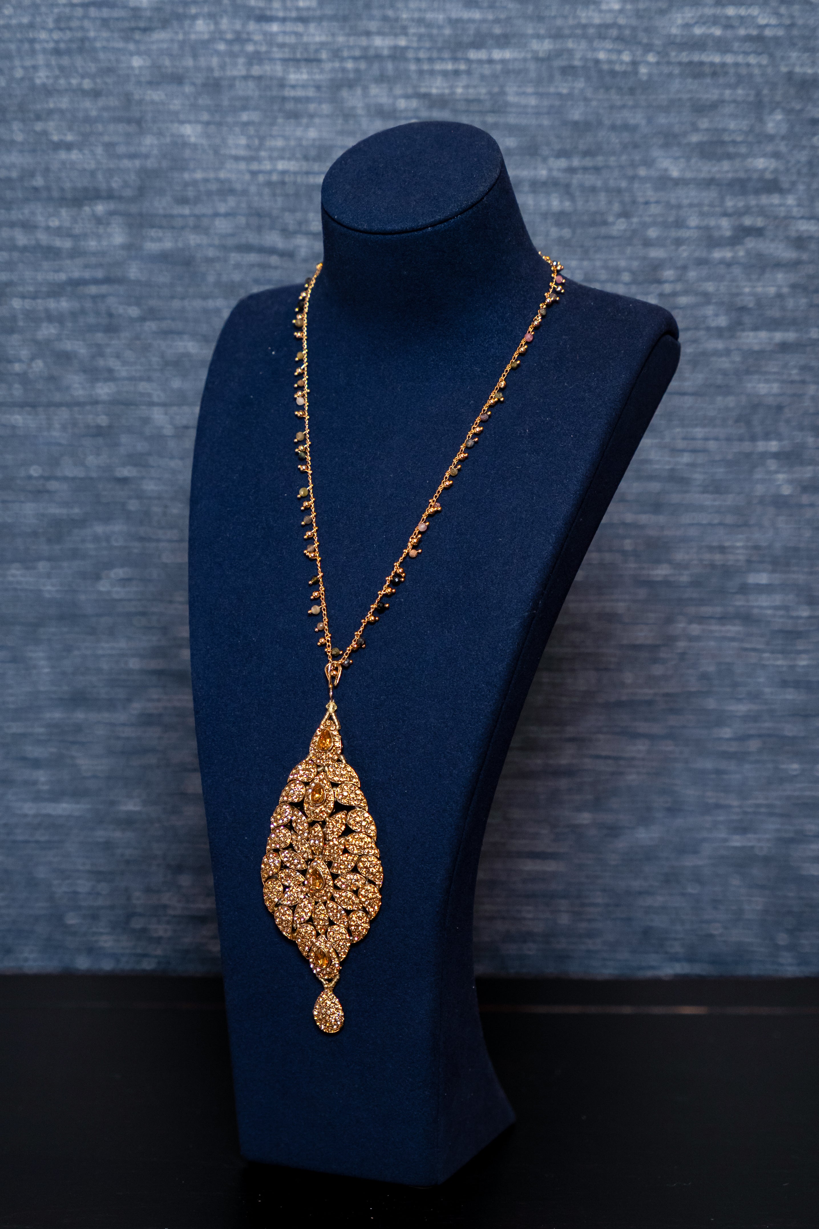 Gilded Lace Drop Pendant Necklace