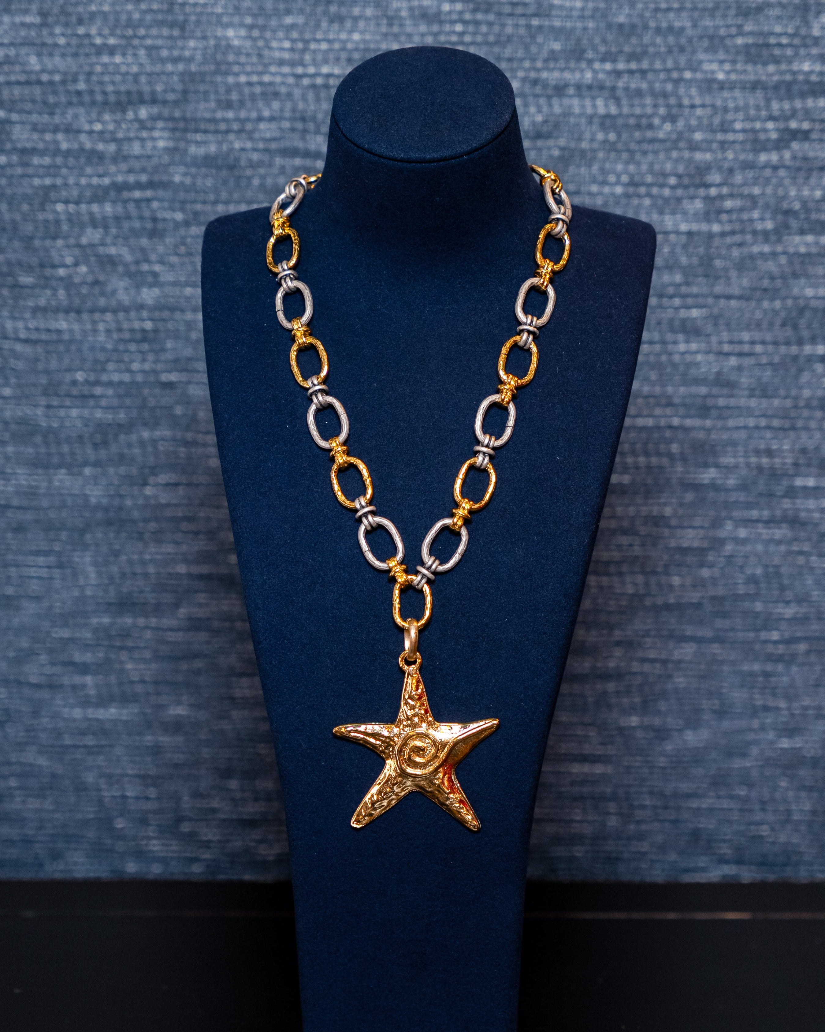 Gold Starfish Pendant on Two Tone Link Chain