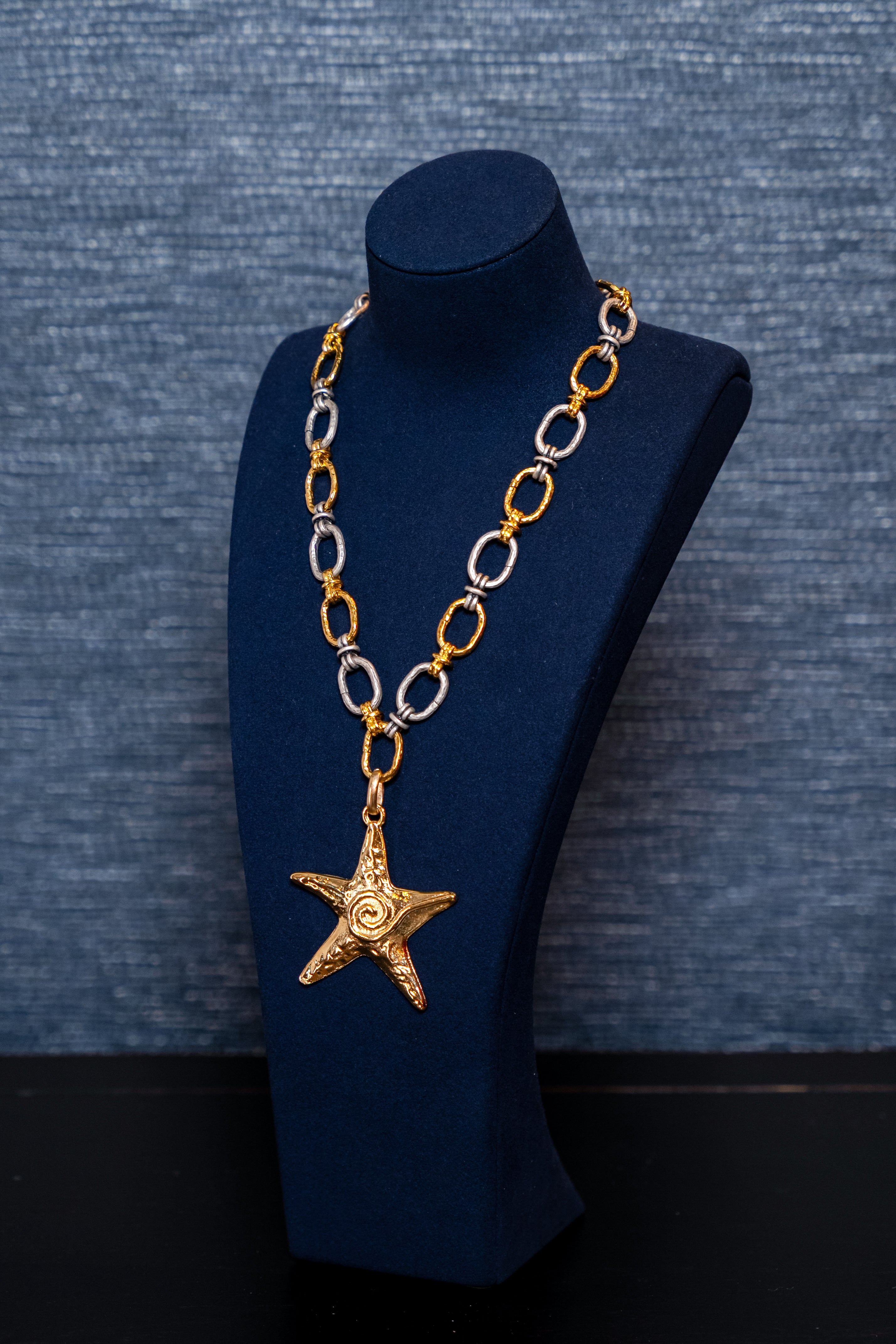 Gold Starfish Pendant on Two Tone Link Chain