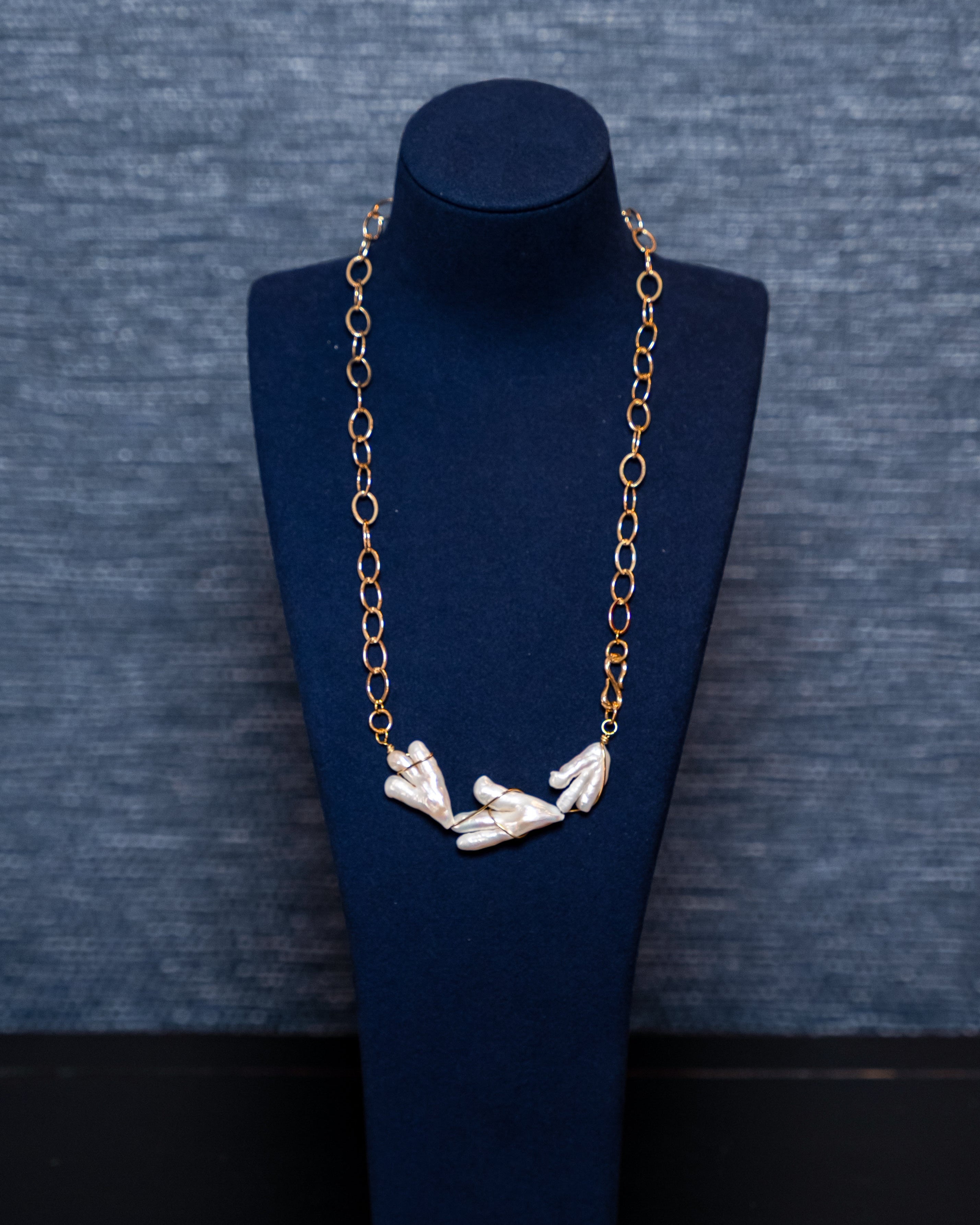 Organic Pearl & Gold Link Chain Necklace