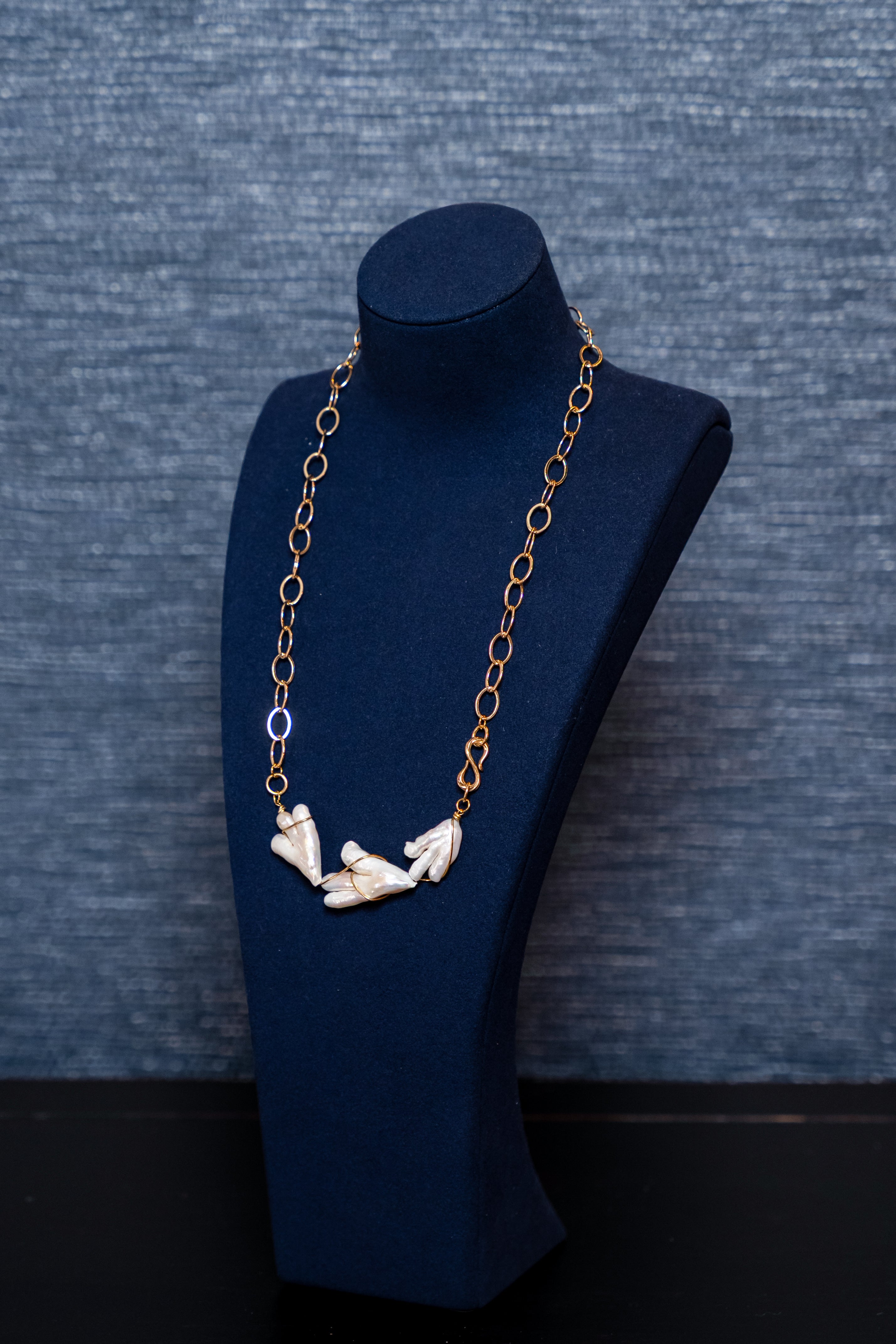 Organic Pearl & Gold Link Chain Necklace