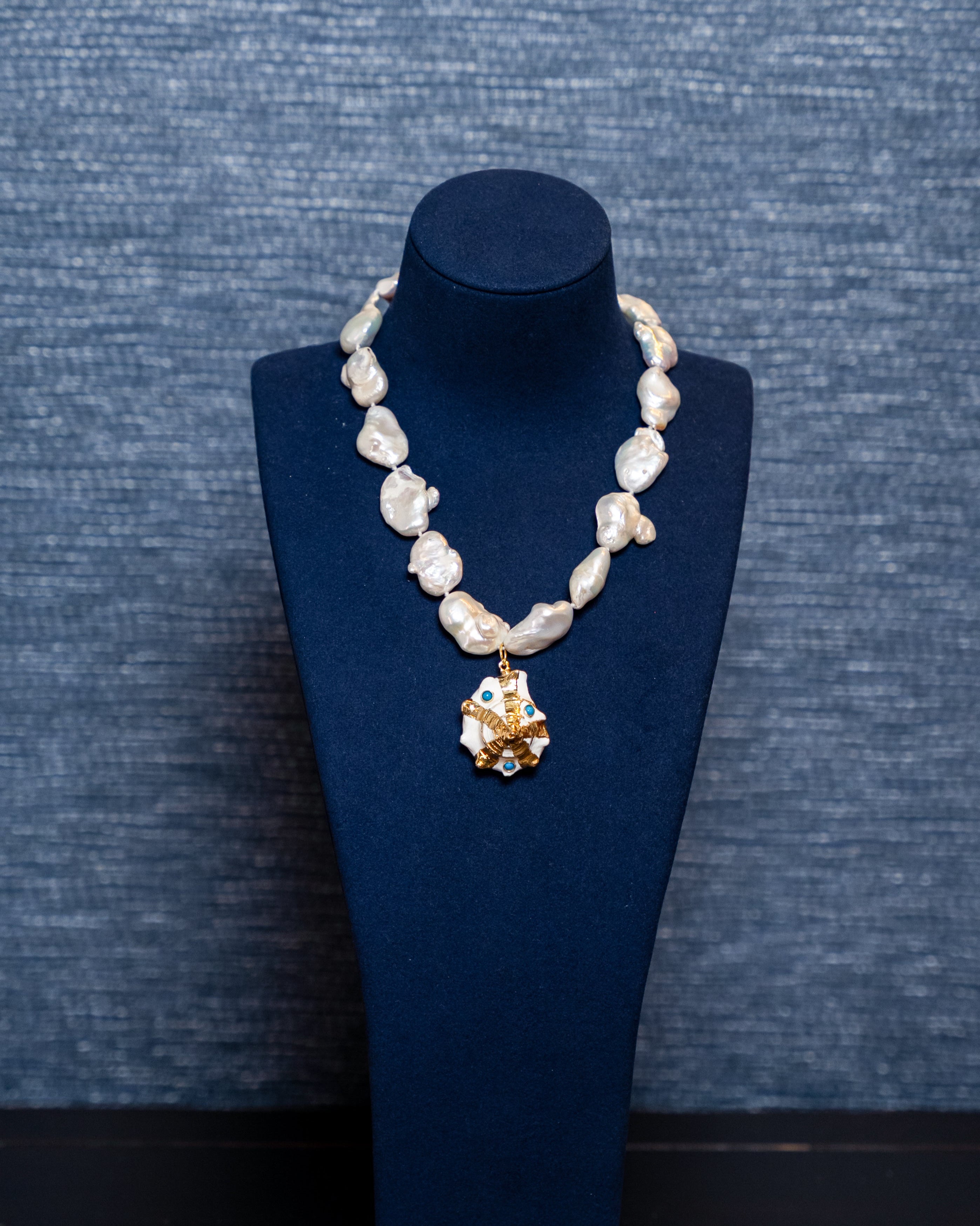 Baroque Pearl Necklace with Gilded Coral Charm