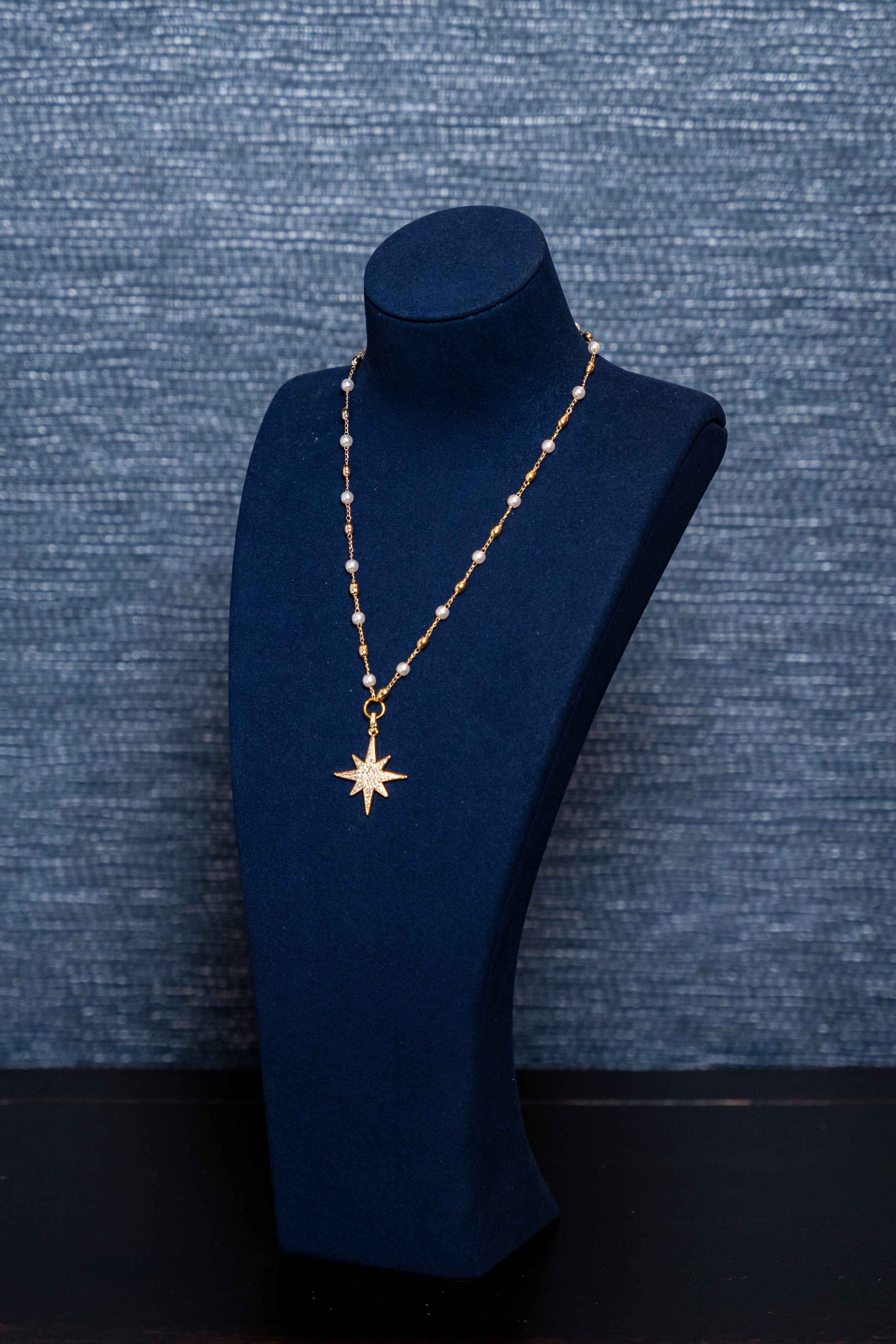 Celestial North Star Pearl Chain Necklace