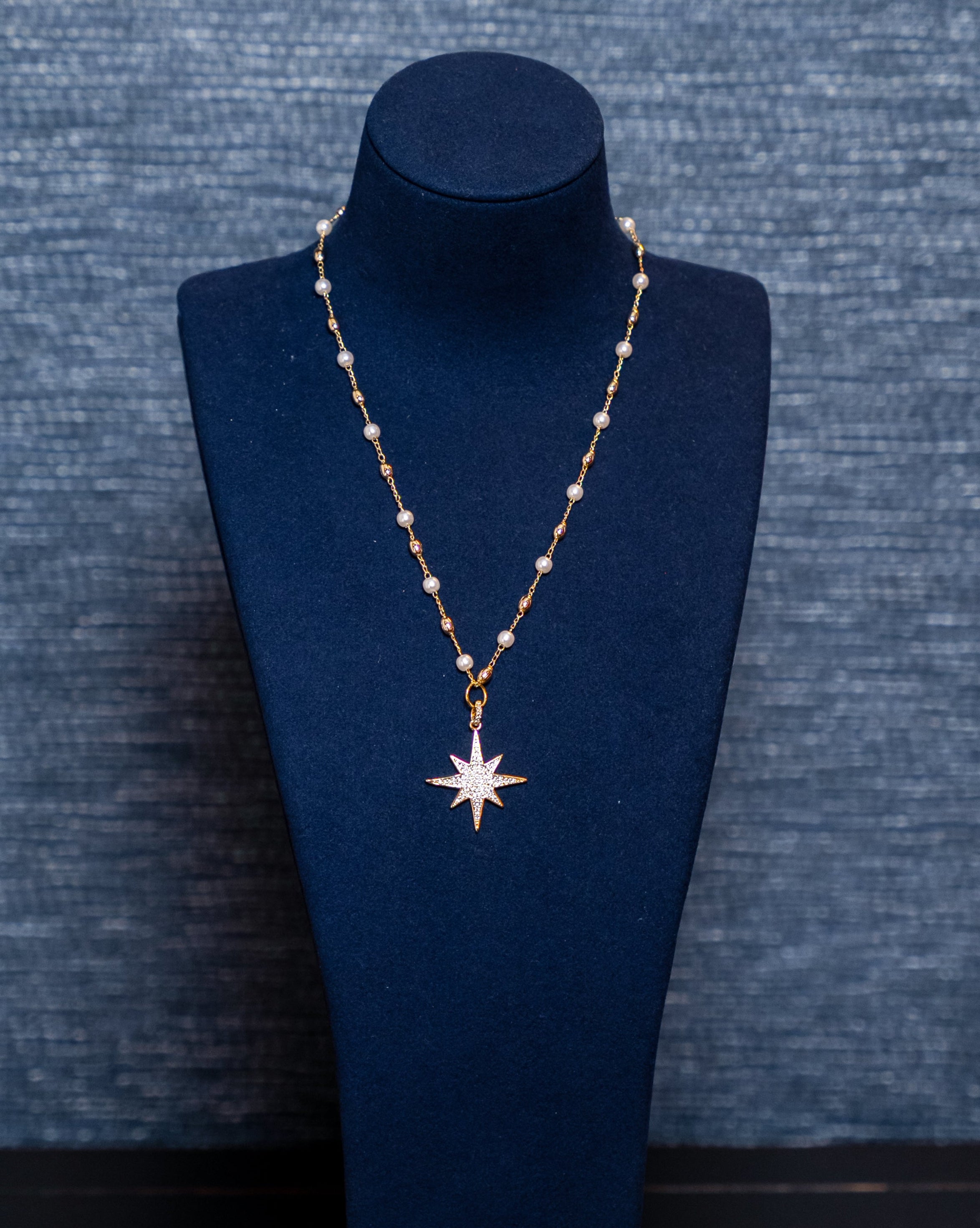 Celestial North Star Pearl Chain Necklace