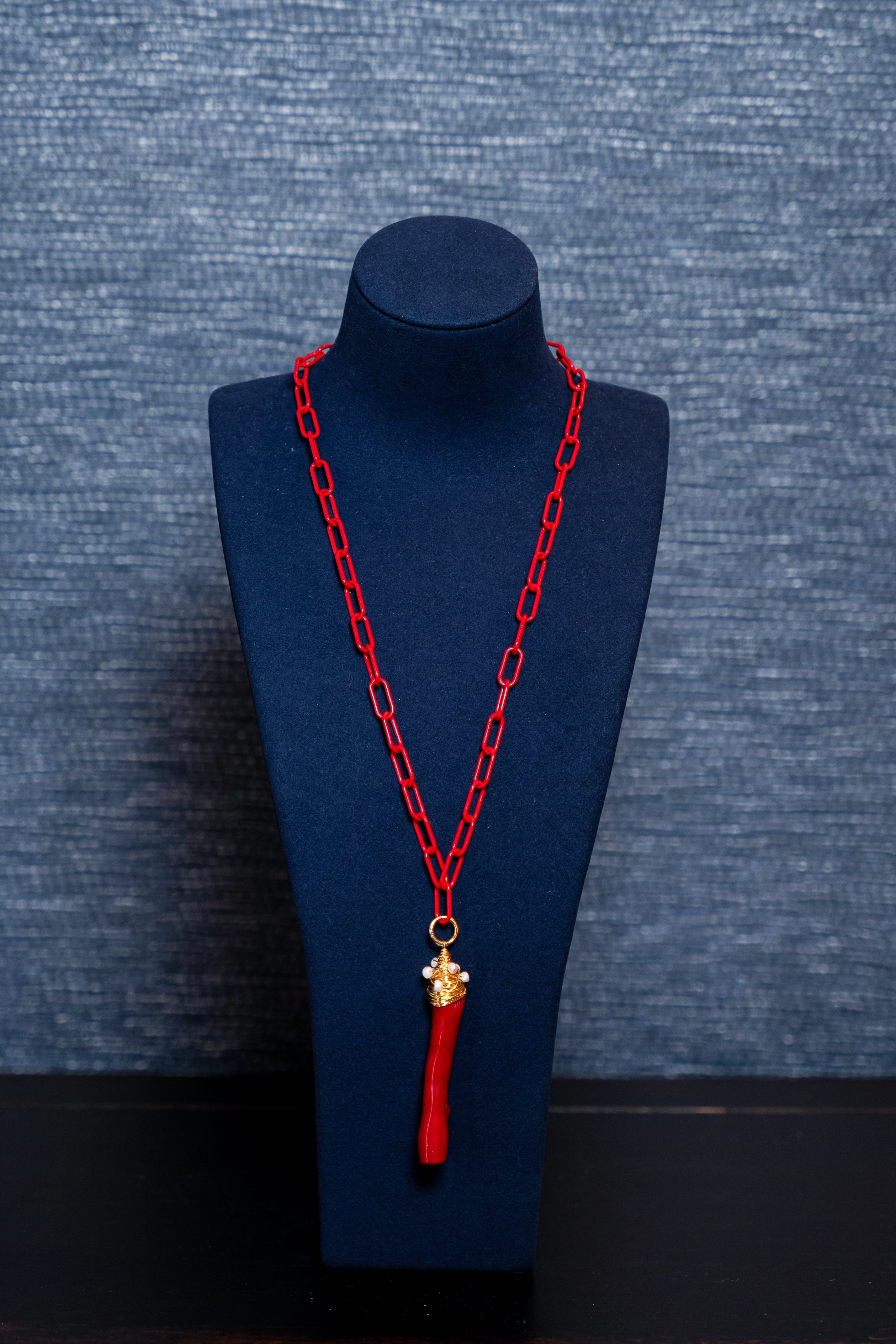 Red Link Necklace with Italian Coral Talisman