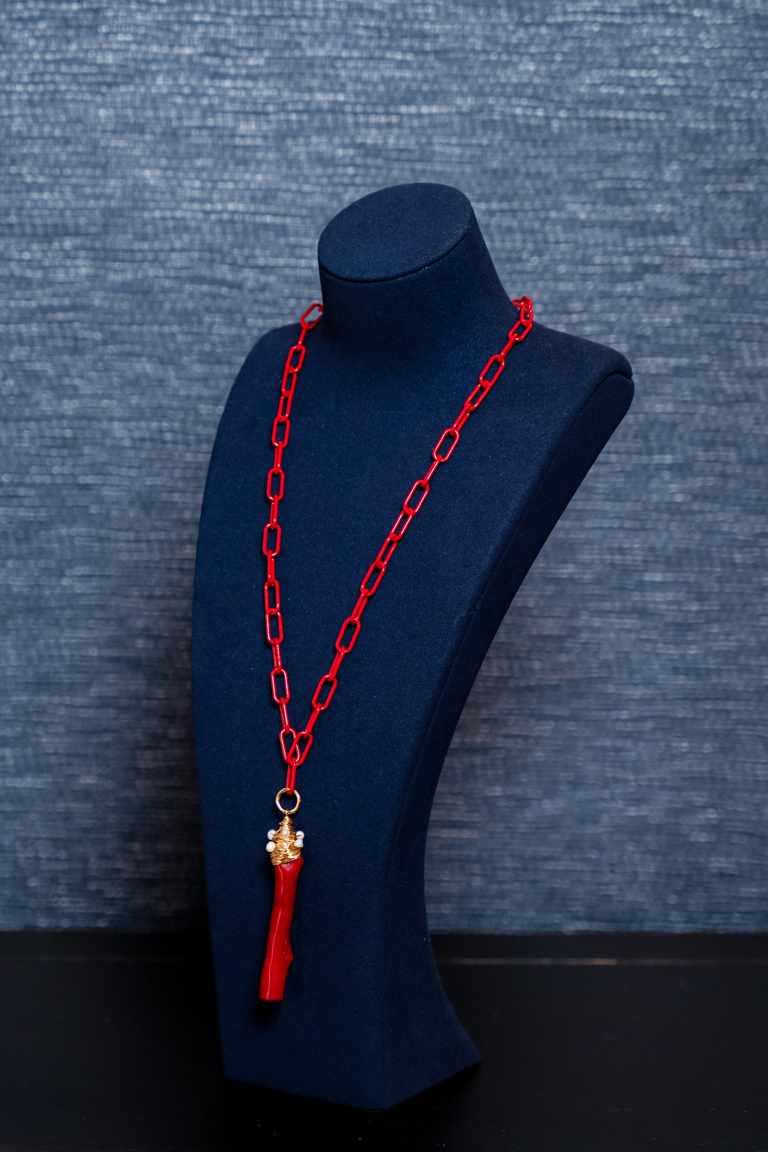 Red Link Necklace with Italian Coral Talisman