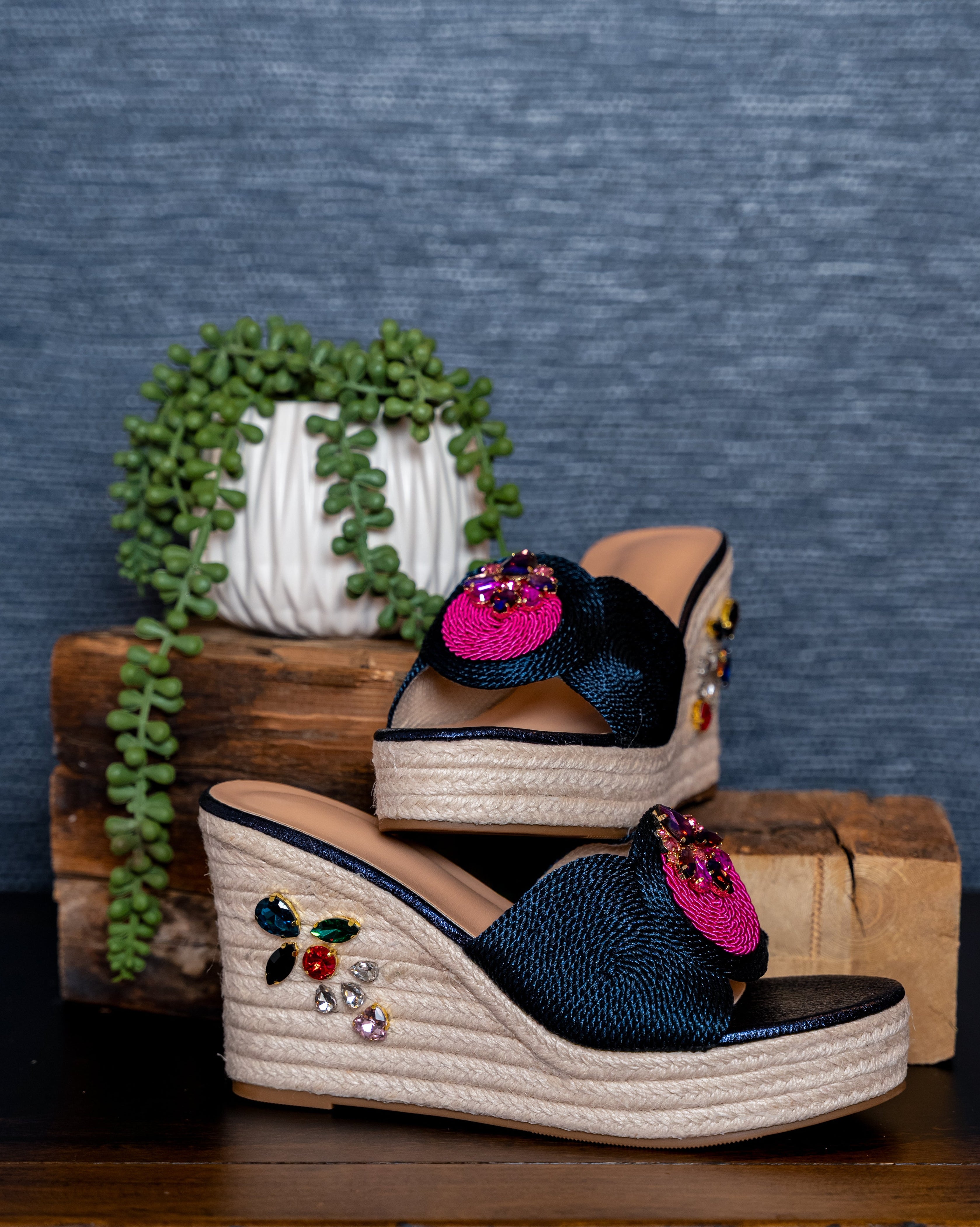 Navy Wedge Hand Crafted Sandals