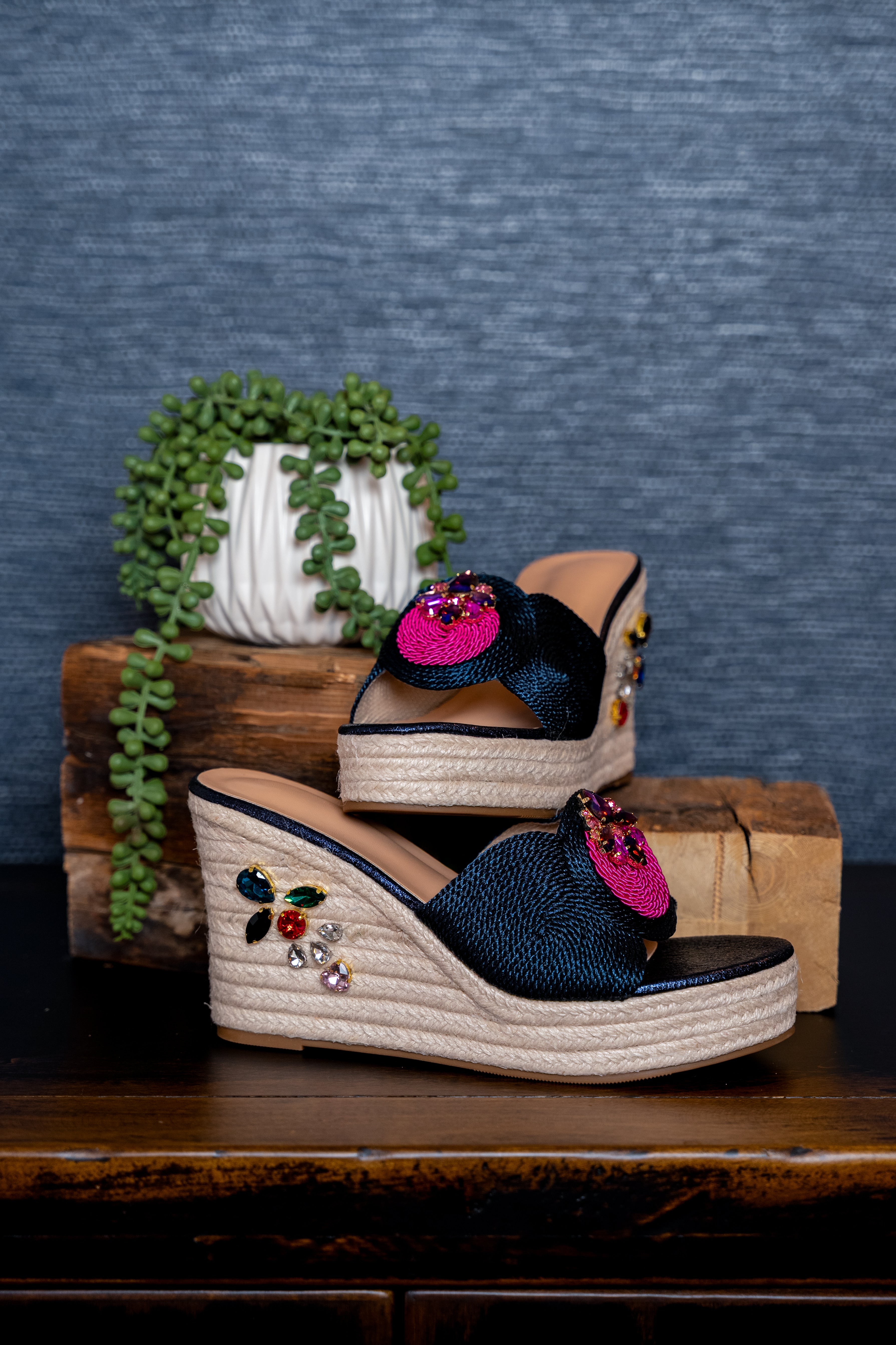 Navy Wedge Hand Crafted Sandals